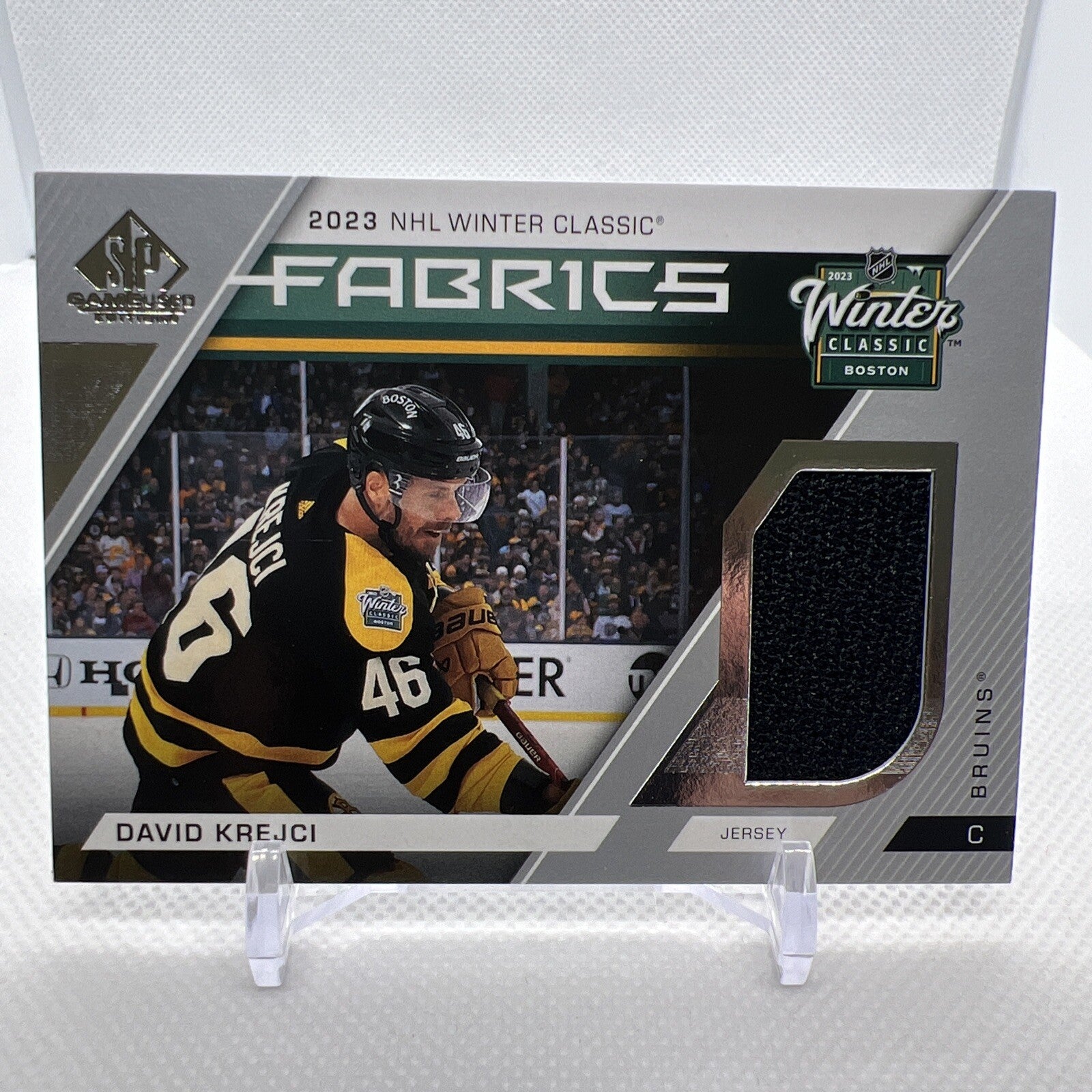 David Krejci 2023-24 SP Game Used Winter Classic Fabrics *Note corner damage*