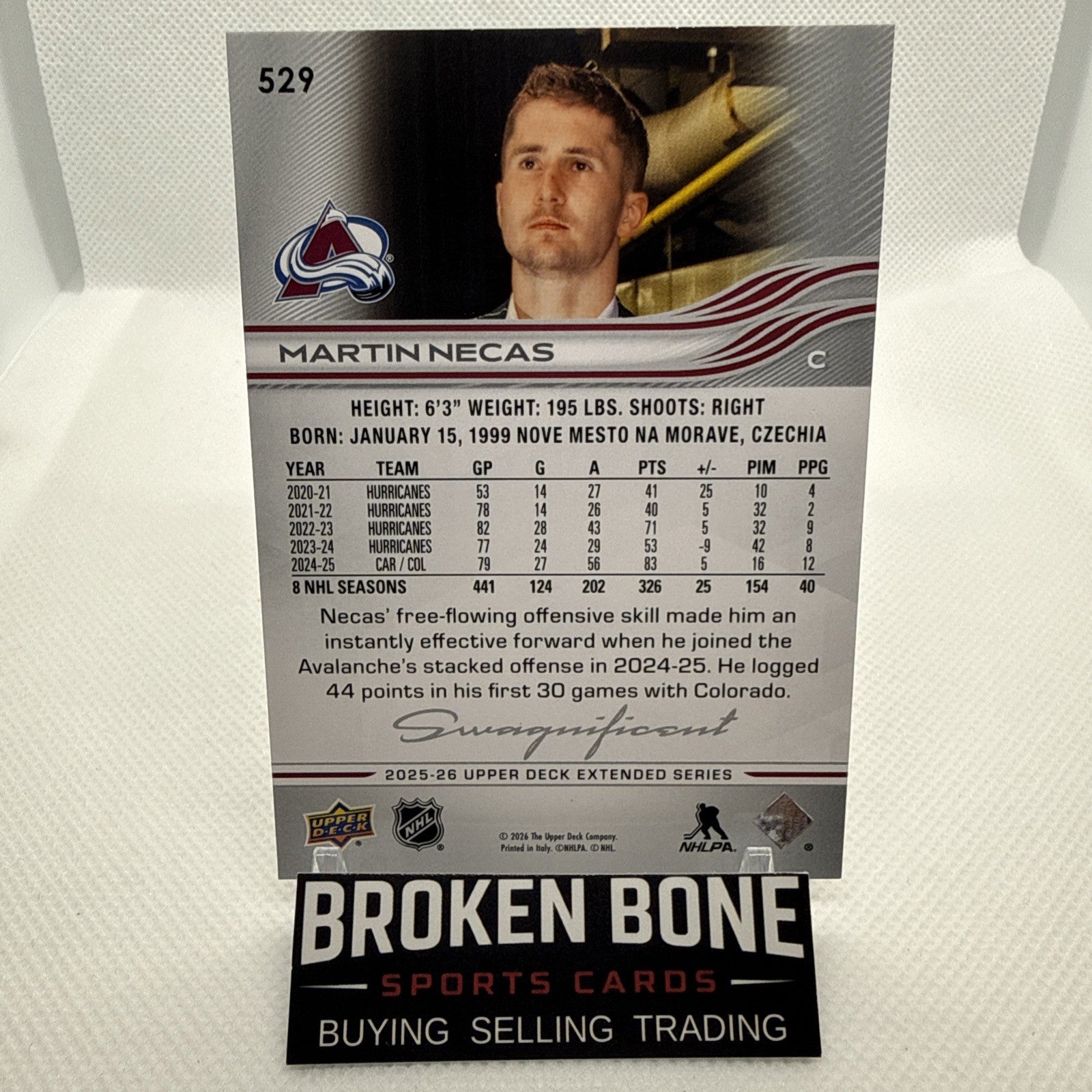 Martin Necas 2025-26 Upper Deck Swagnificent SSP Case Hit Avalanche