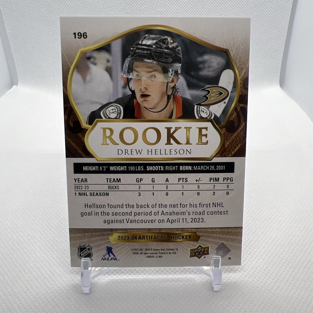 Drew Helleson 2023-24 UD Artifacts #196 Rookie Leather Parallel Anaheim Ducks