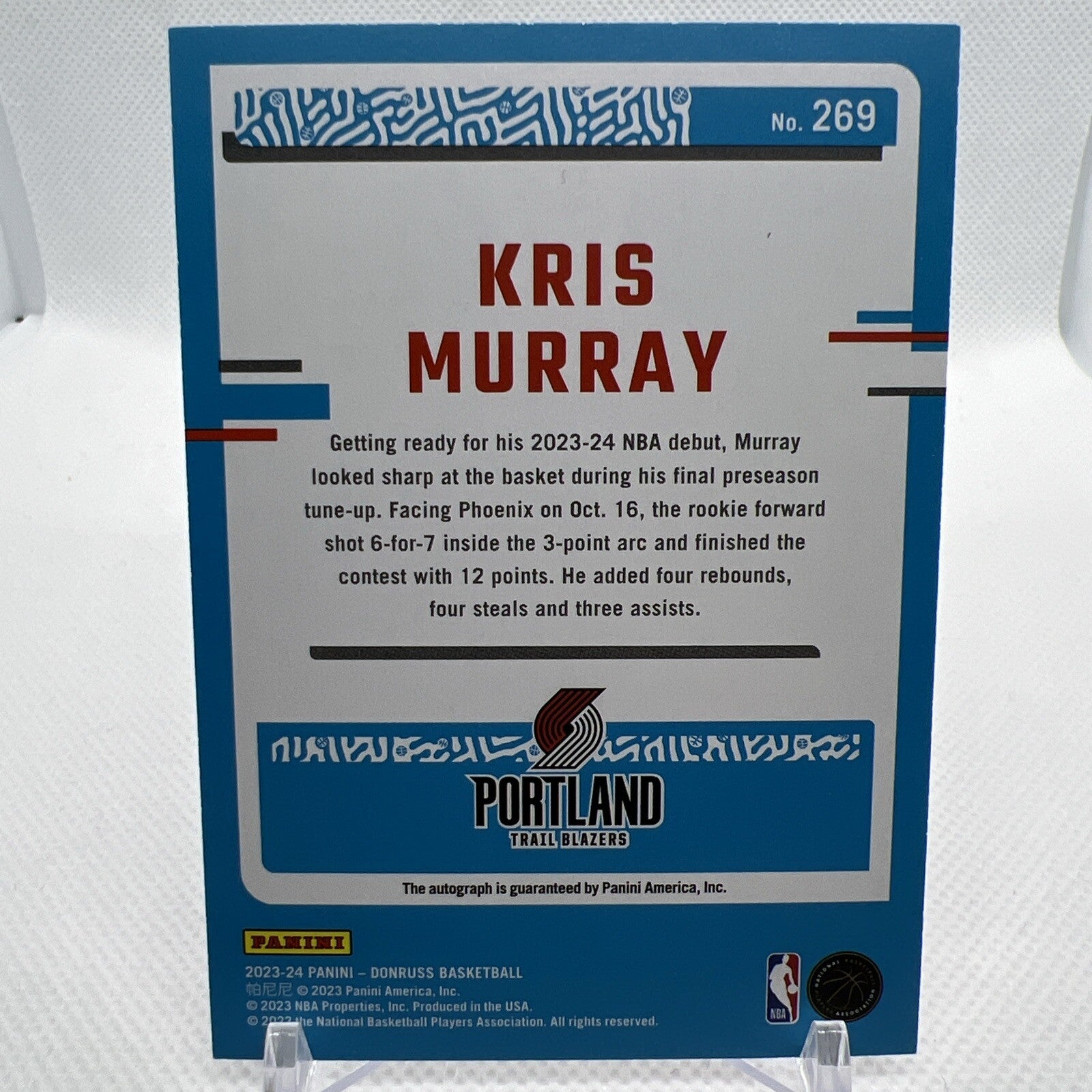 Kris Murray 2023-24 Panini Donruss Rated Rookie Auto RC Portland Trail Blazers