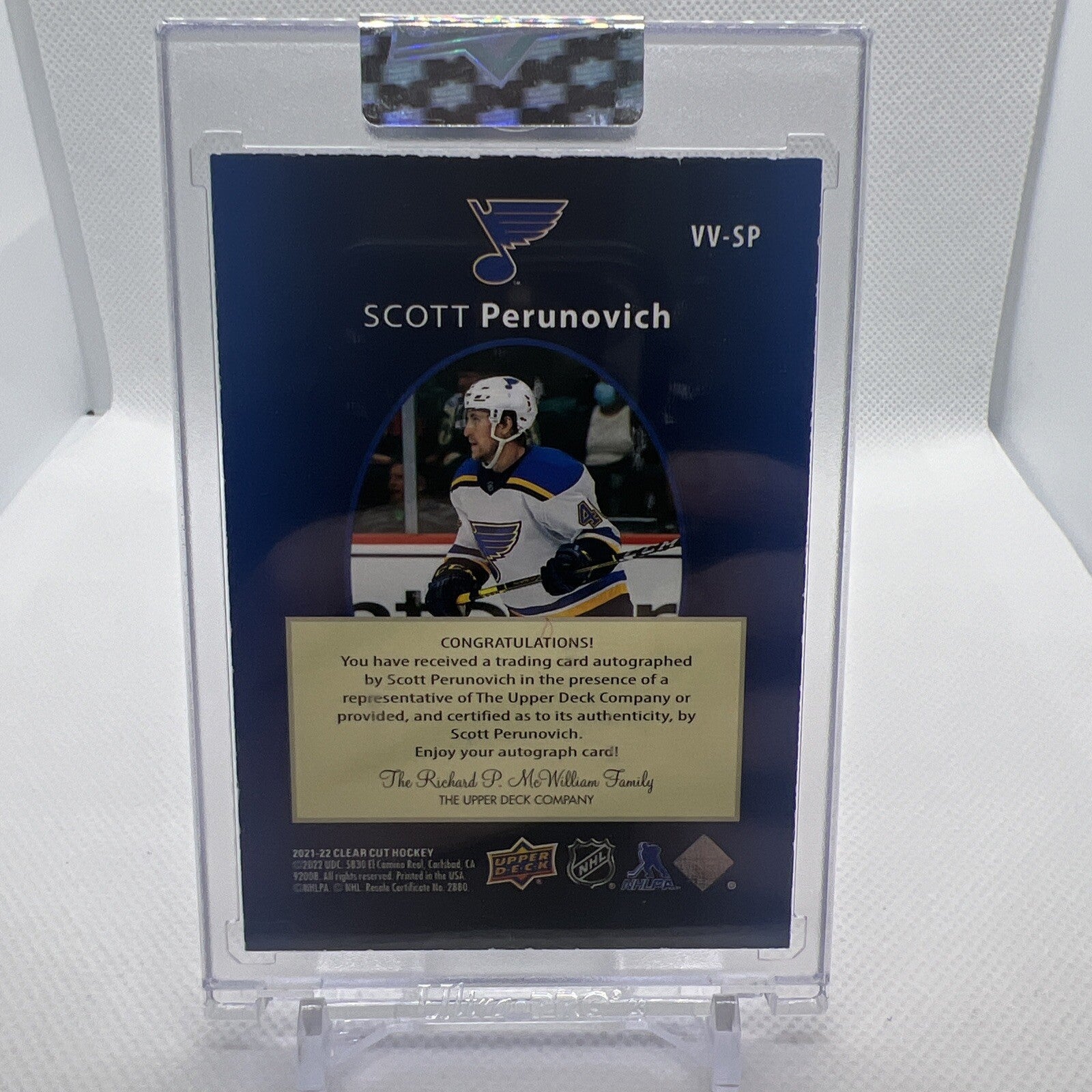 Scott Perunovich 2021-22 Clear Cut SPx Auto St. Louis Blues
