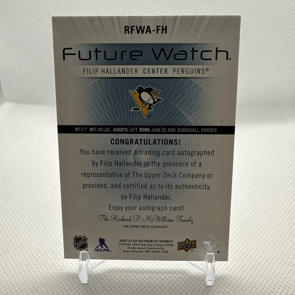 Filip Hallander 2022-23 SP Authentic Future Watch Auto Retro Pittsburgh Penguins