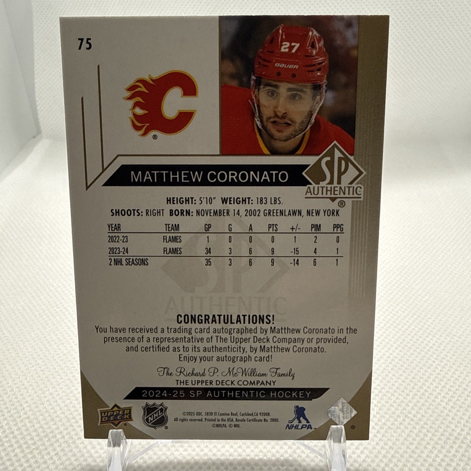 Matt Coronato 2024-25 SP Authentic Limited Black Auto SSP Calgary Flames