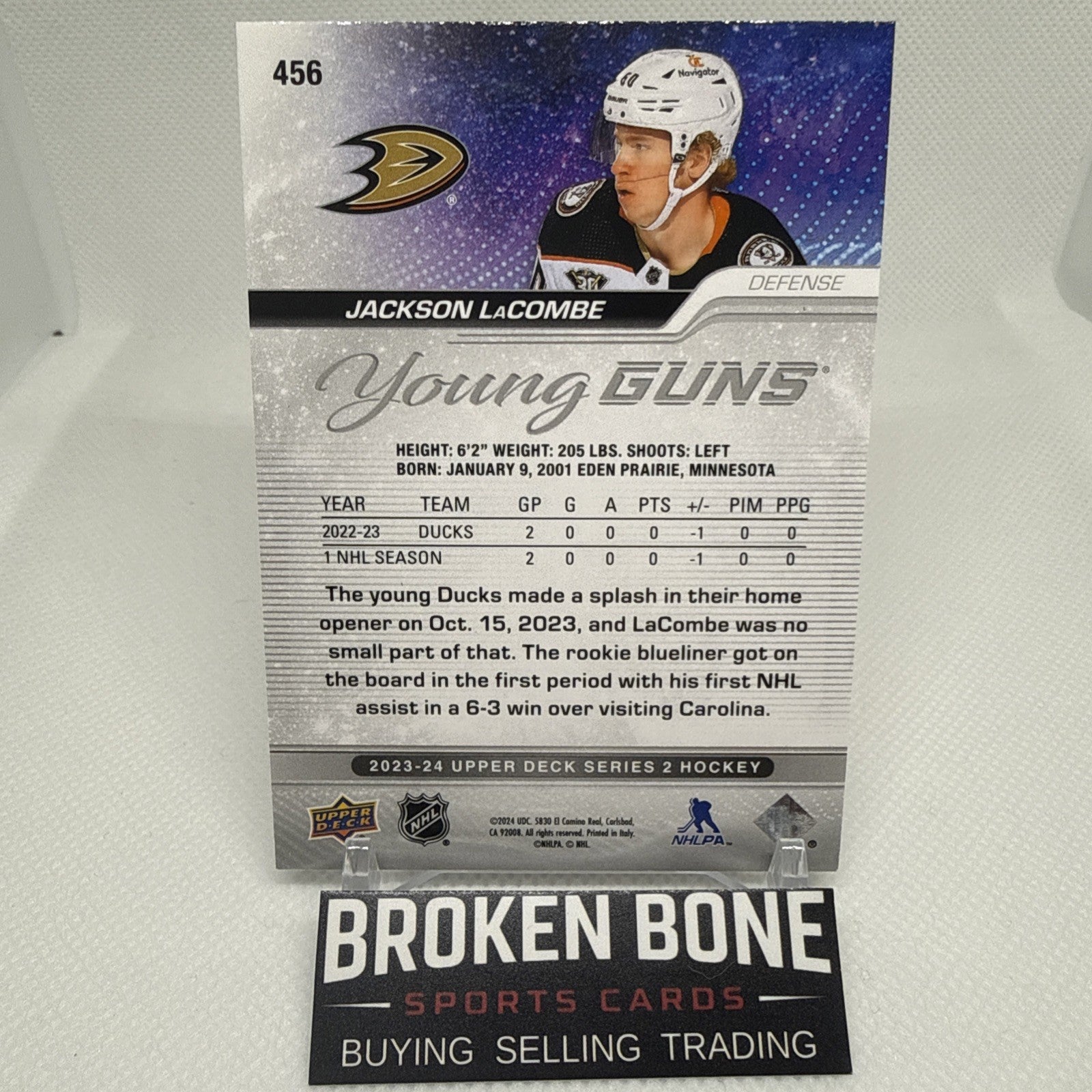 Jackson Lacombe 2023-24 Upper Deck Young Guns Rookie Anaheim Ducks RC