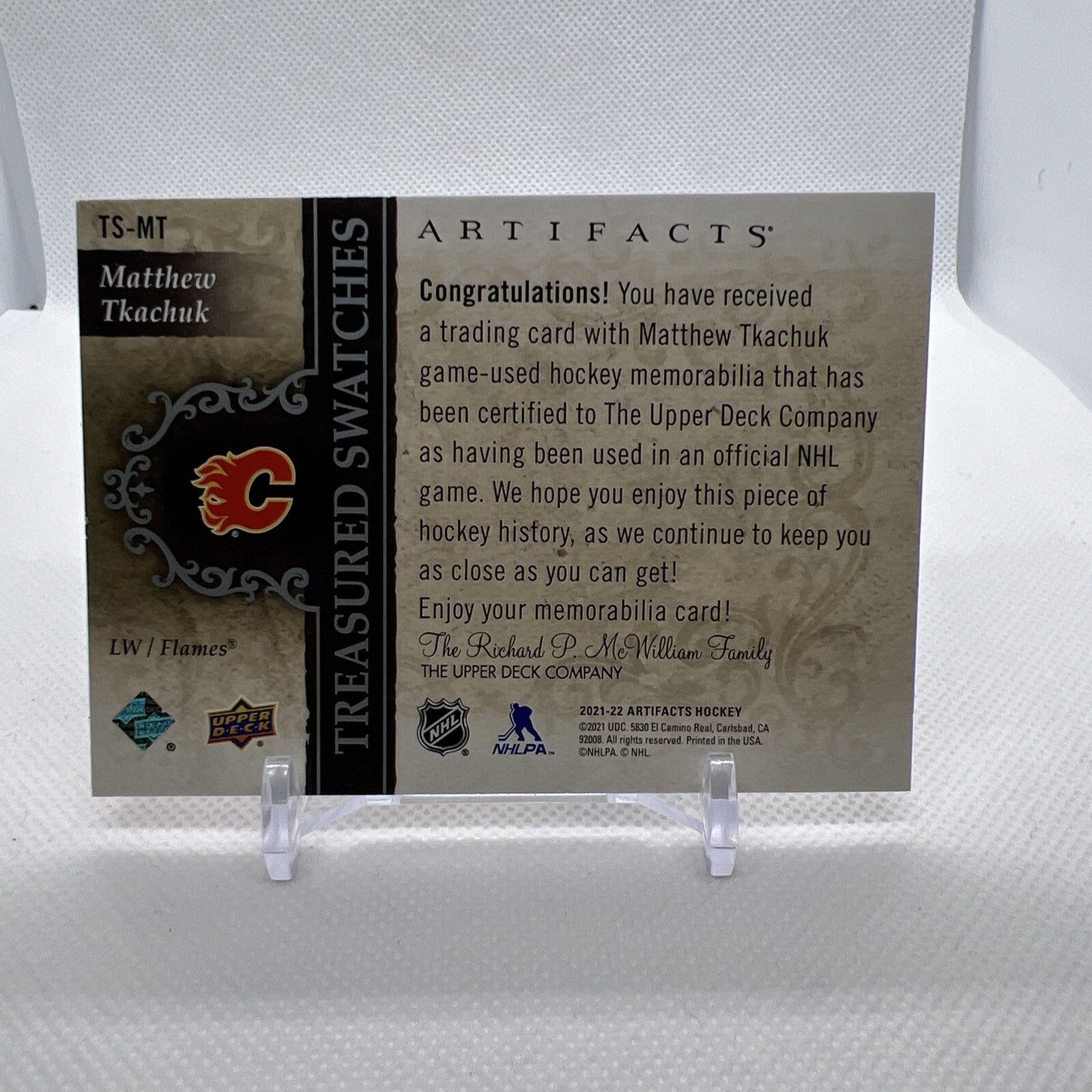 Matthew Tkachuk 2021-22 Artifacts Treasured Swatches Calgary Flames