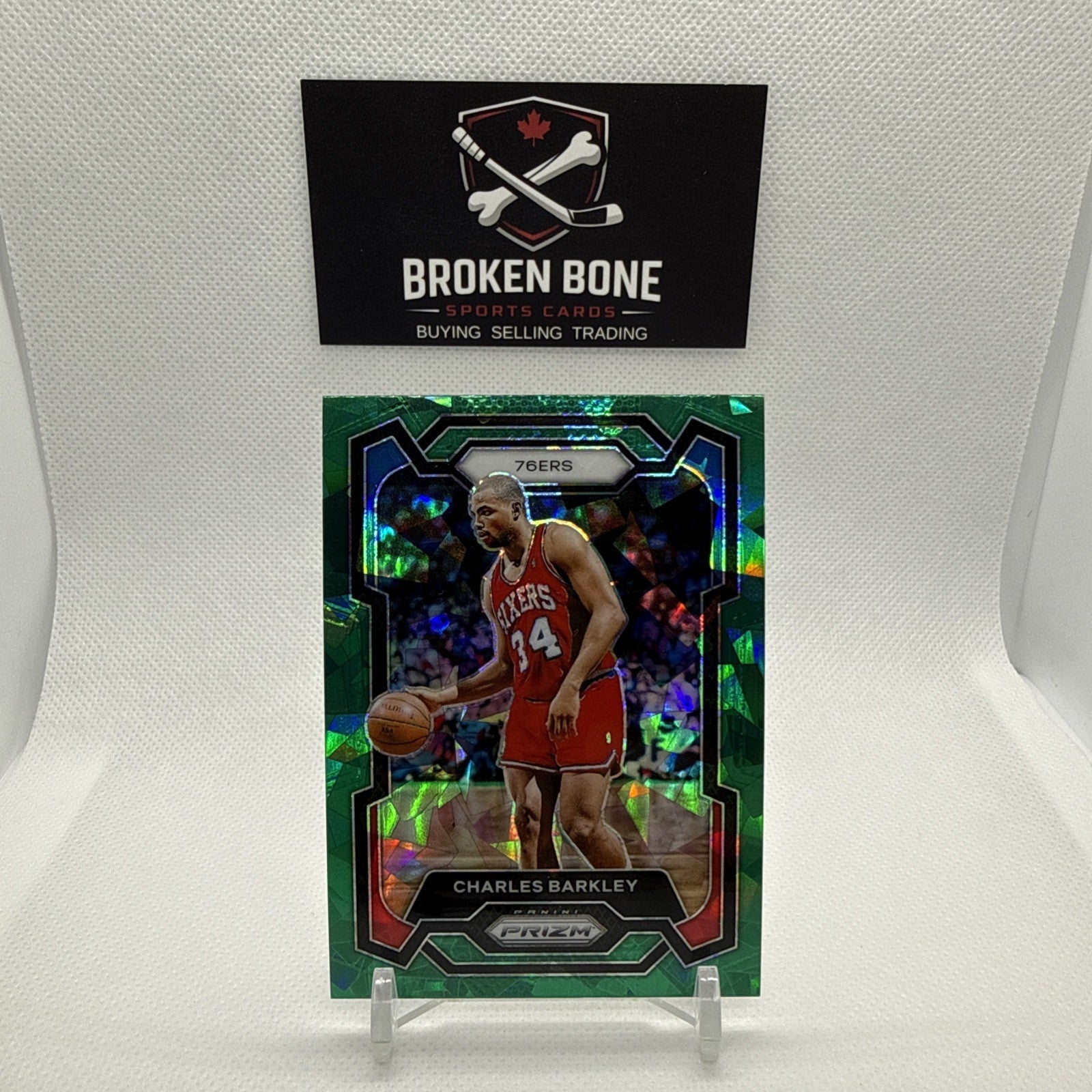 Charles Barkley 2023-24 Panini Prizm Green Cracked Ice SSP #180 76ers