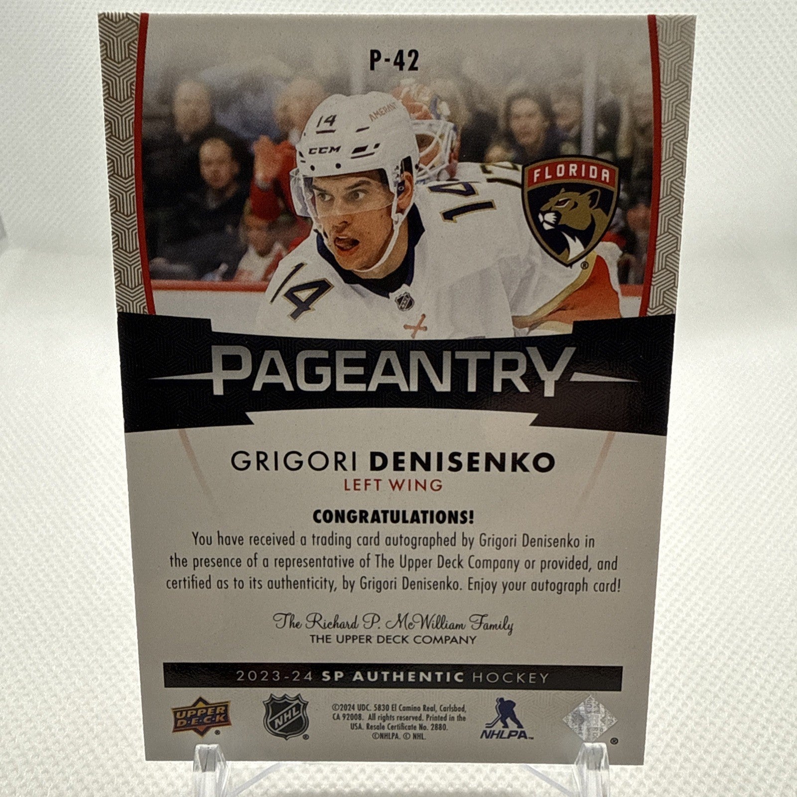 Grigori Denisenko 2023-24 SP Authentic Pageantry Auto Florida Panthers
