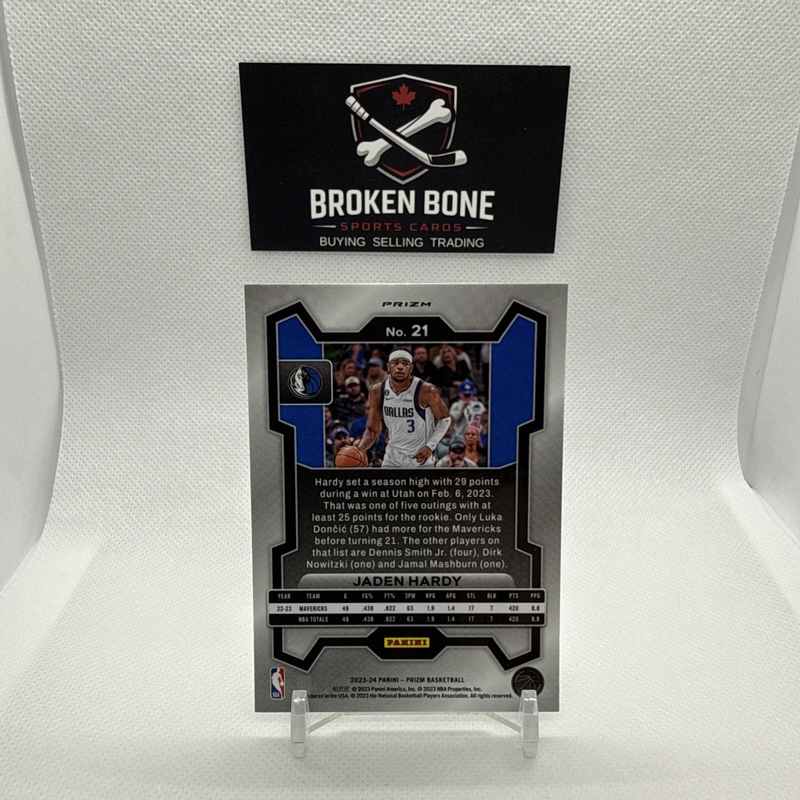 Jaden Hardy 2023-24 Panini Prizm Green Cracked Ice SSP #21 Mavericks