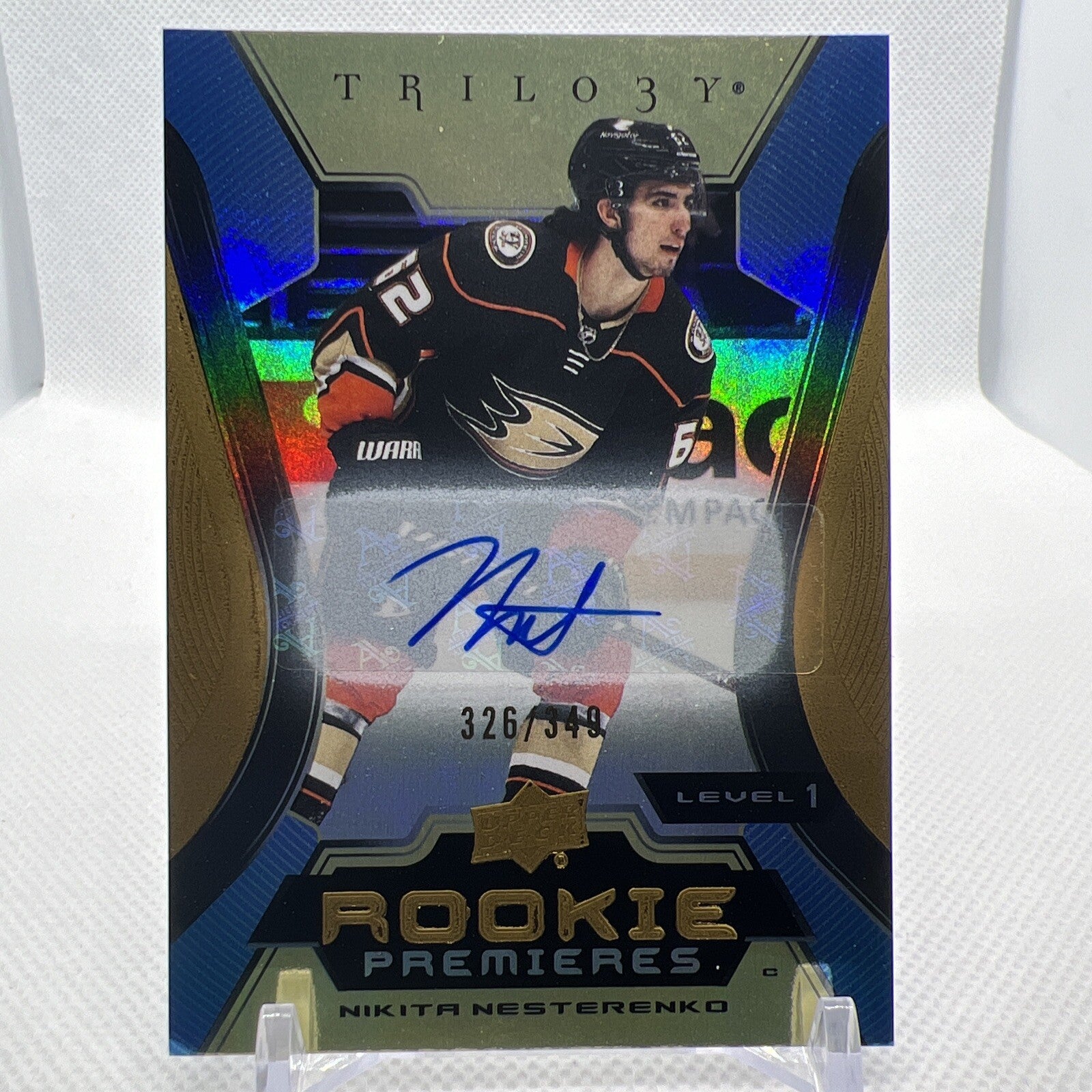 Nikita Nesterenko 23-24 Trilogy Rookie Premieres Auto Level 1 /349 Anaheim Ducks