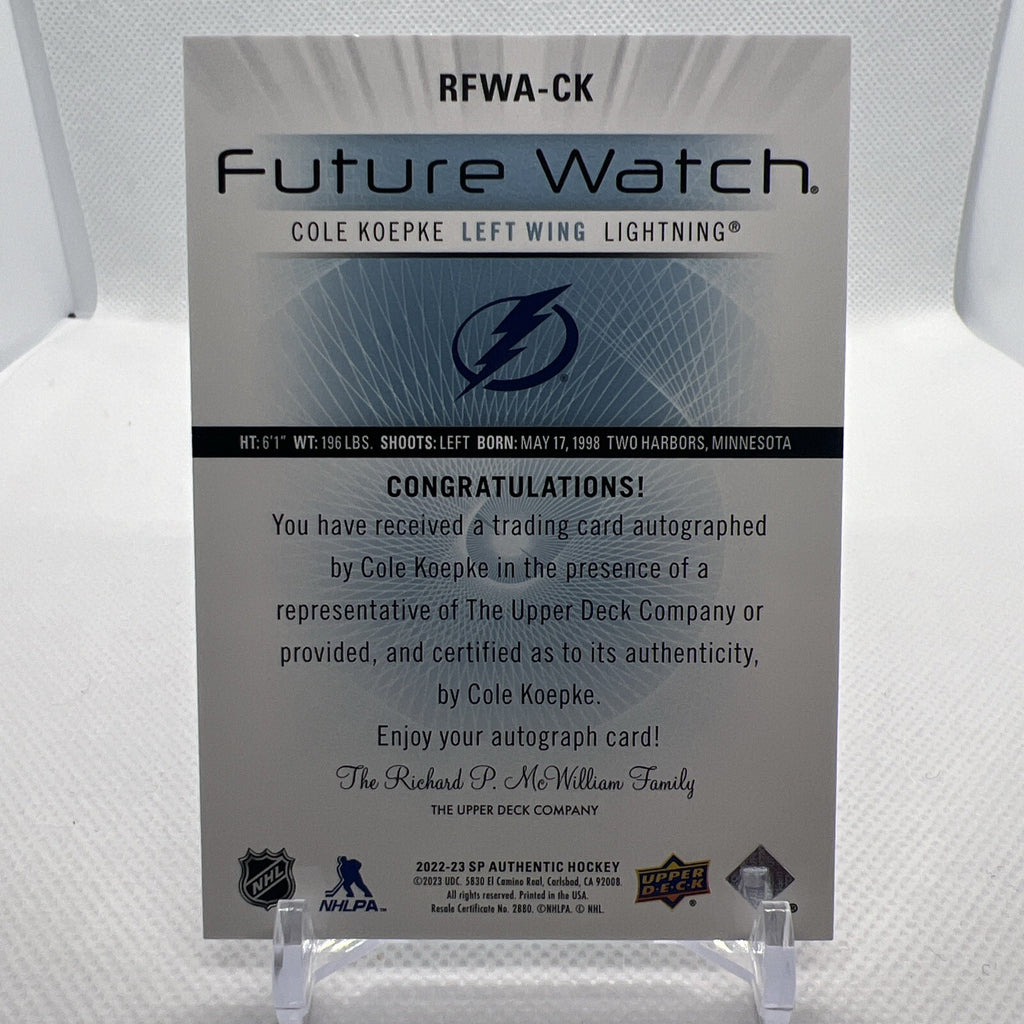 Cole Koepke 2022-23 SP Authentic Retro Future Watch Auto /699 Lightnining