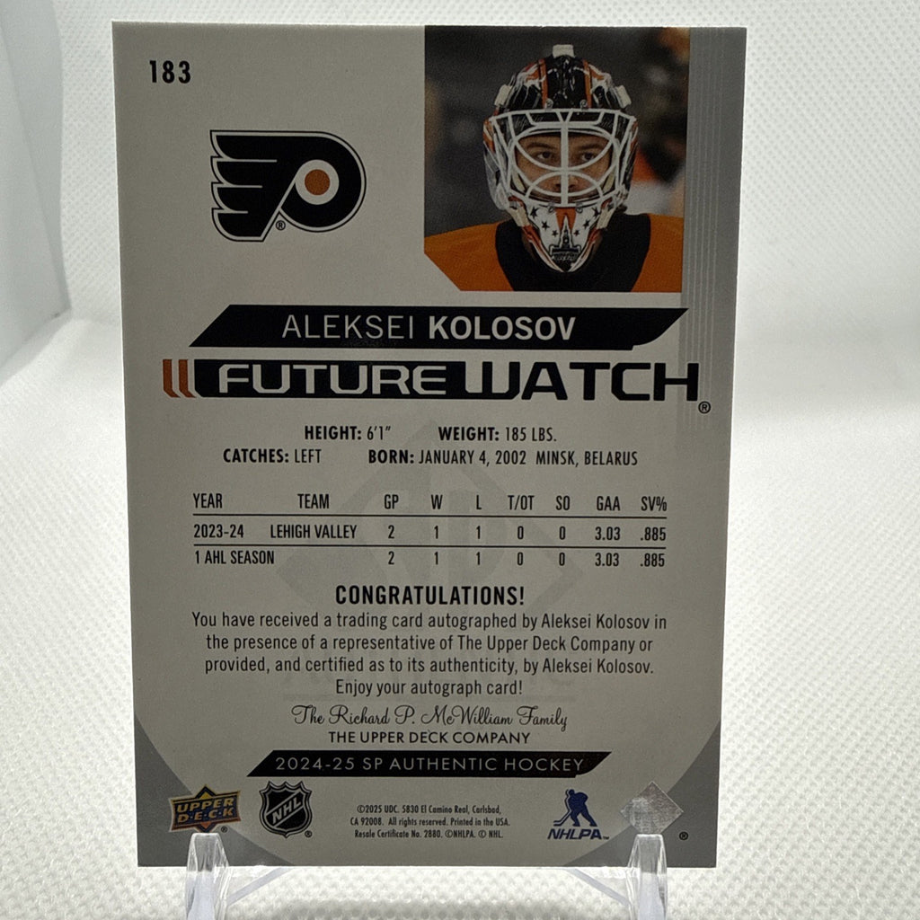Aleksei Kolosov 2024-25 SP Authentic Future Watch Auto /999 Philadelphia Flyers
