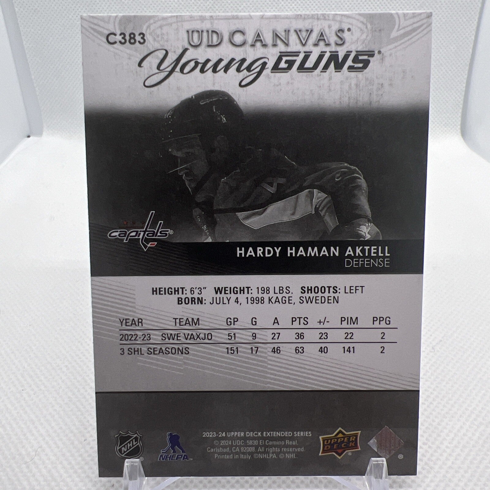 Hardy Haman Aktell 2023-24 Upper Deck Black Canvas Young Guns Capitals RC