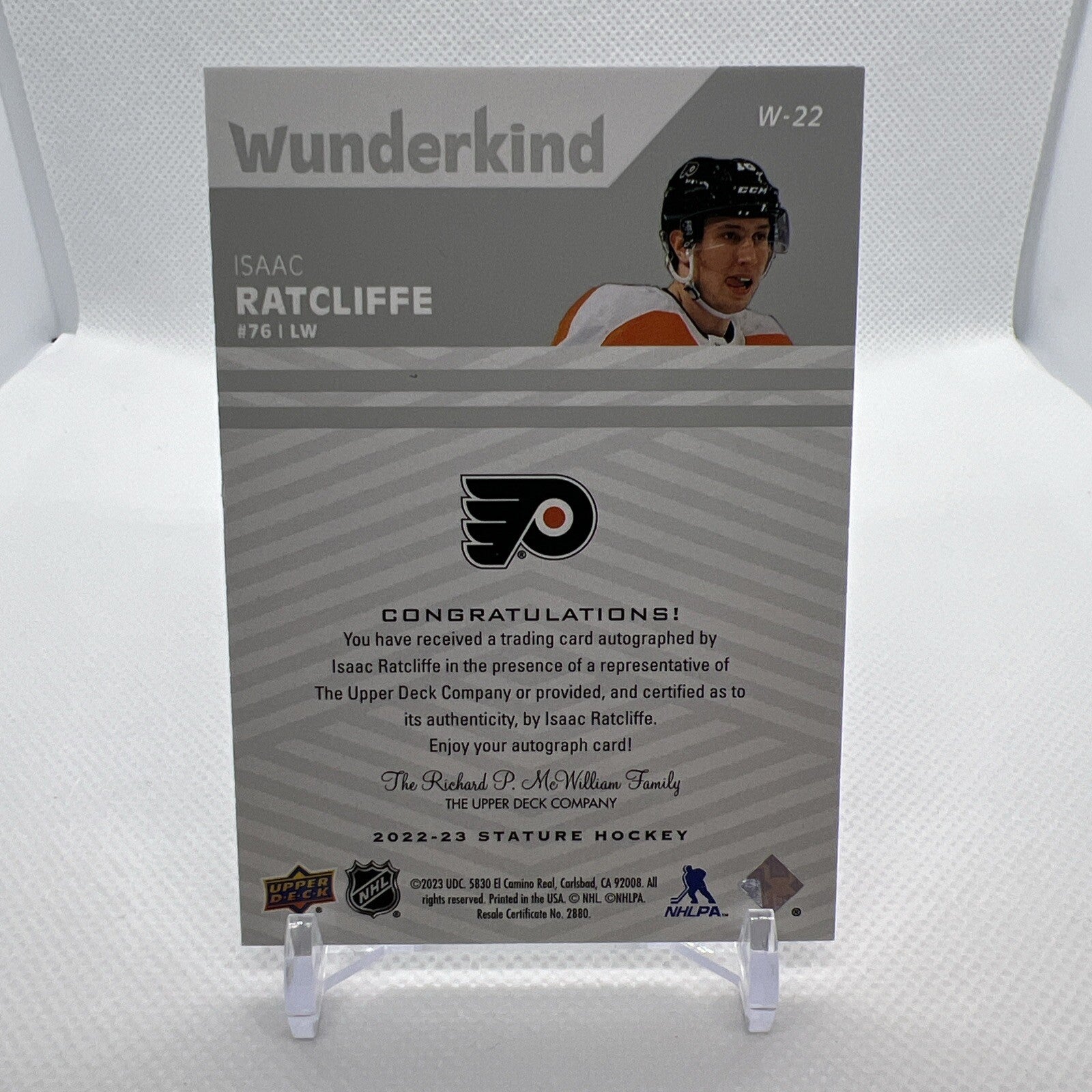 Isaac Ratcliffe 22-23 Stature Hockey Wunderkind Rookie Auto Philadelphia Flyers