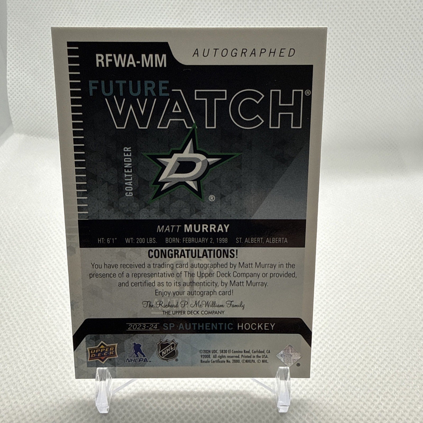 Matt Murray 2023-24 SP Authentic Future Watch Auto Retro Dallas Stars