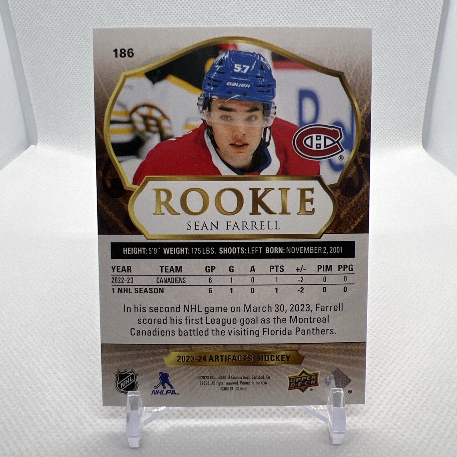 Sean Farrell 2023-24 UD Artifacts Rookie Leather Parallel Montreal Canadiens