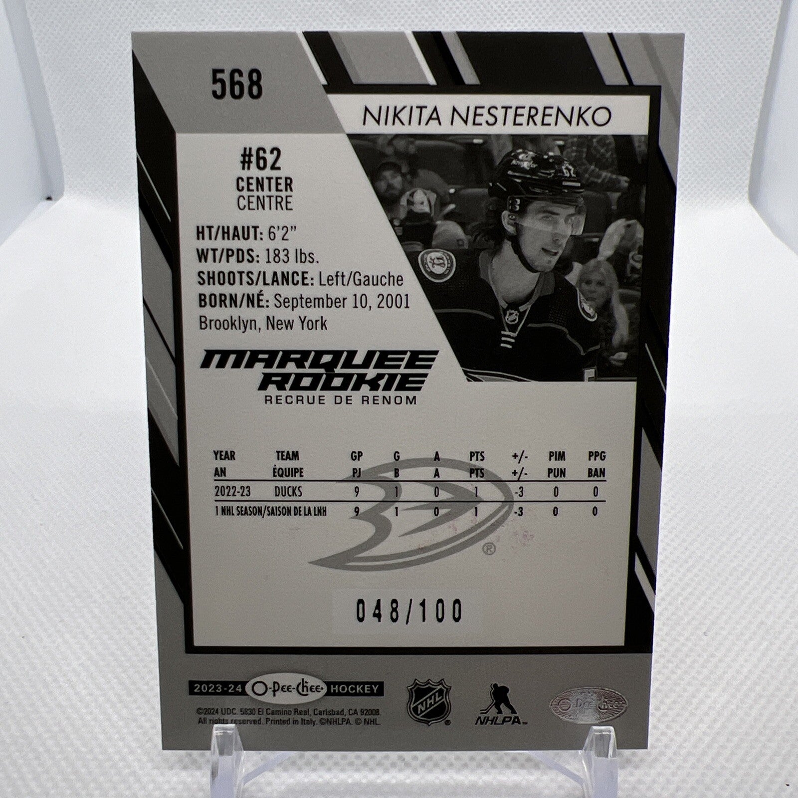 Nikita Nesterenko 2023-24 O-Pee-Chee Marquee Rookie Black /100 Anaheim Ducks