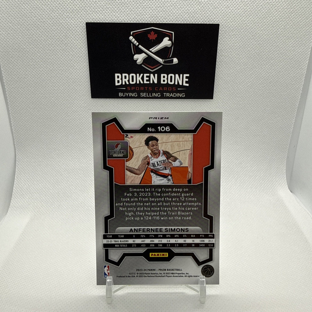 Anfernee Simons 2023-24 Panini Prizm Green Cracked Ice SSP #106 Trail Blazers