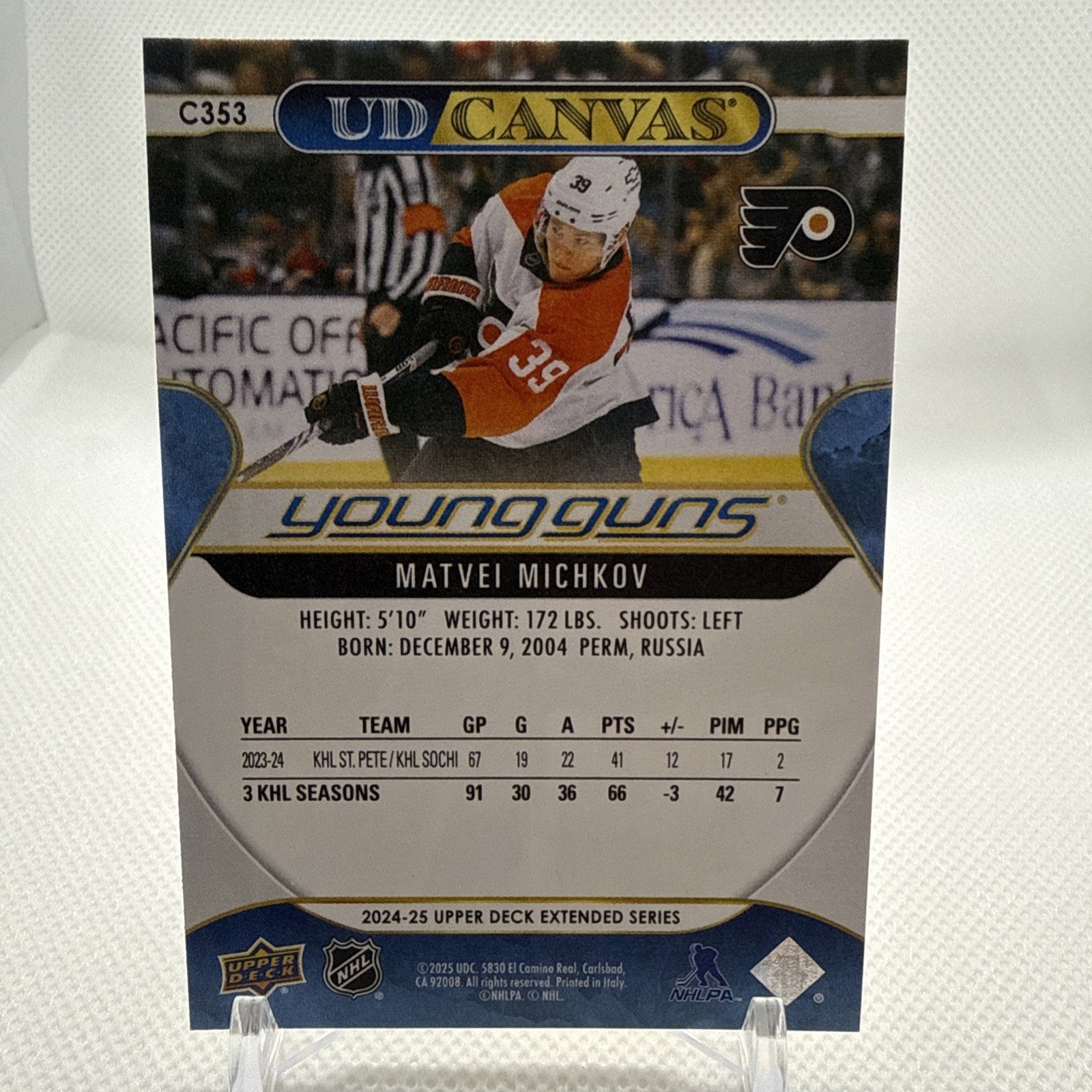 Matvei Michkov 2024-25 Upper Deck Young Guns Canvas RC Philadelphia Flyers