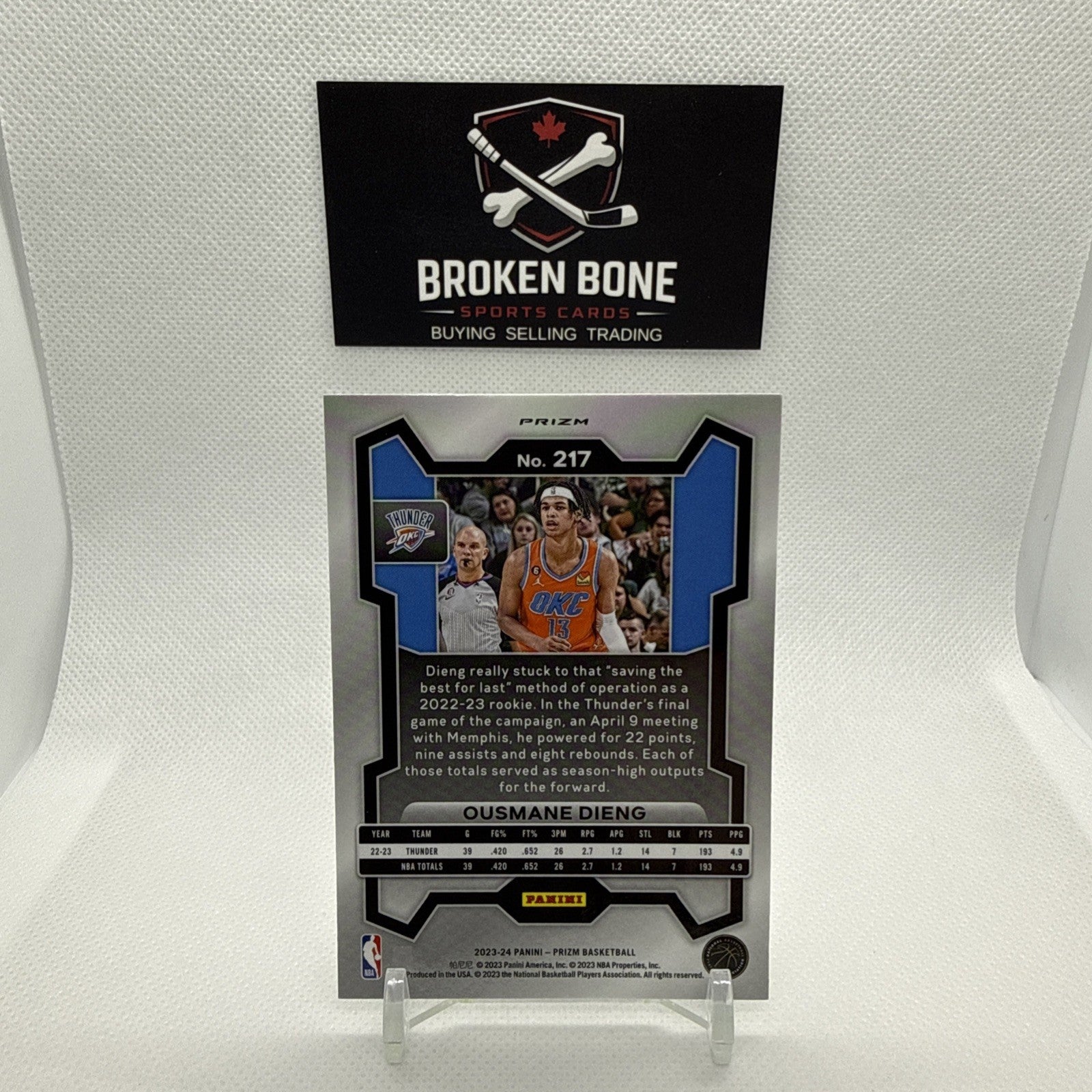 Ousmane Dieng 2023-24 Panini Prizm Green Cracked Ice SSP #217 Thunder