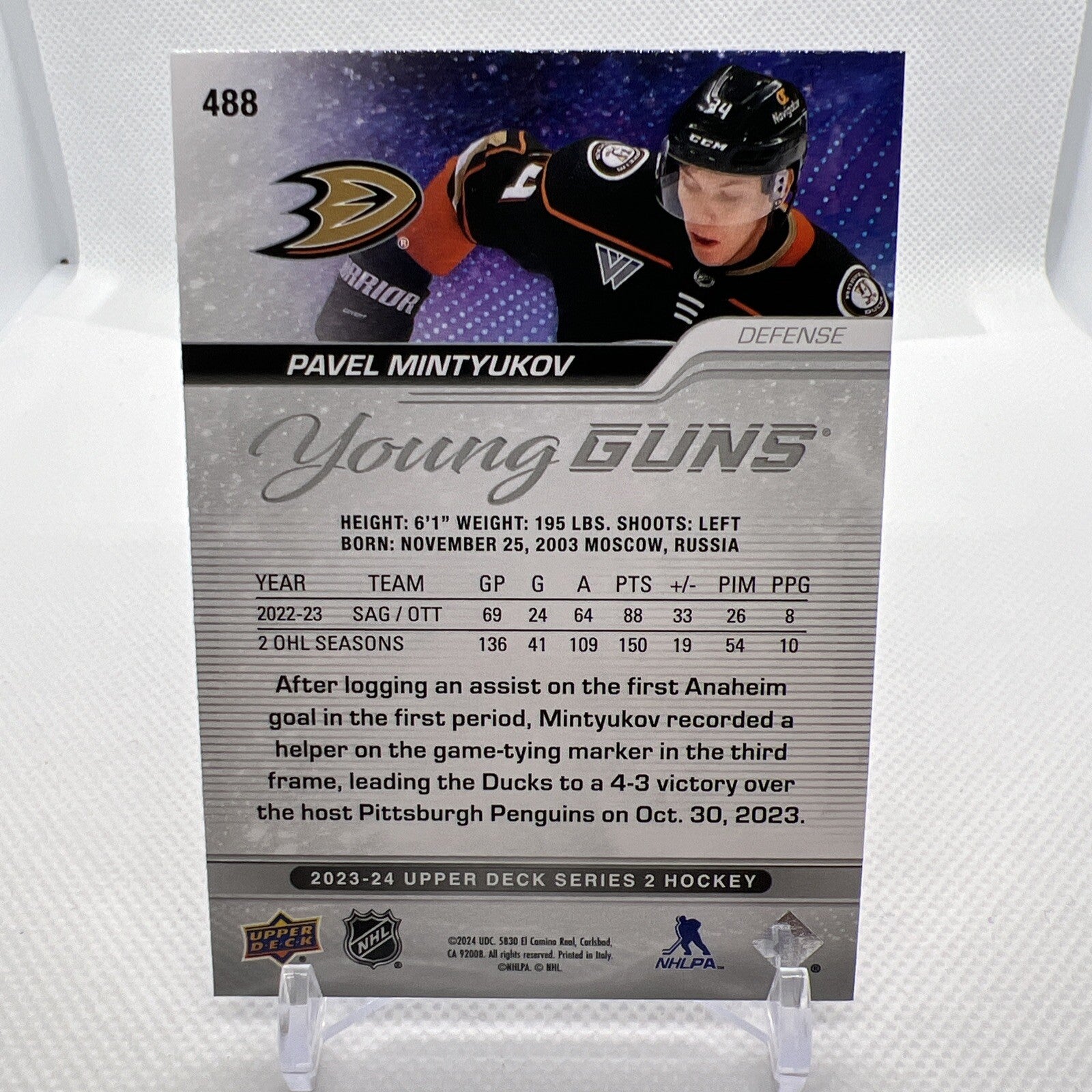 Pavel Mintyukov 2023-24 Upper Deck Young Guns Rookie Anaheim Ducks 3 RC