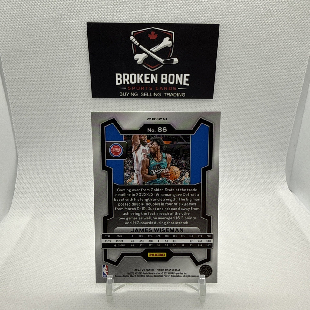 James Wiseman 2023-24 Panini Prizm Green Cracked Ice SSP #86 Pistons