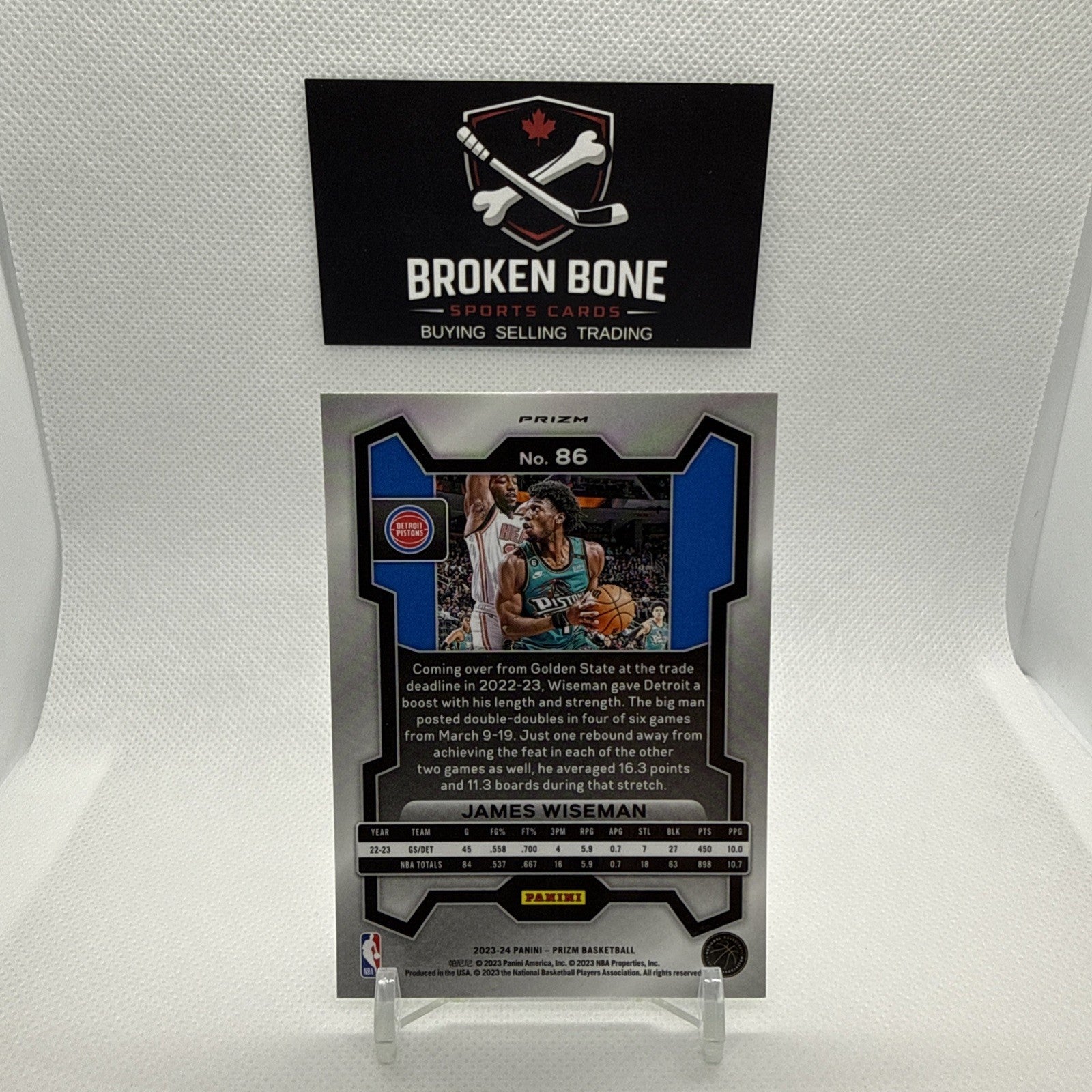 James Wiseman 2023-24 Panini Prizm Green Cracked Ice SSP #86 Pistons