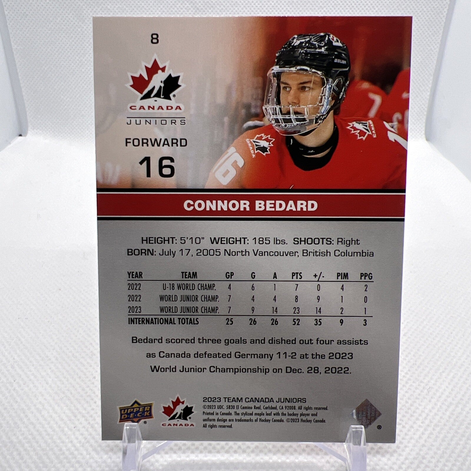 Connor Bedard 2023 Team Canada Red Foil Parallel RC Chicago Blackhawks