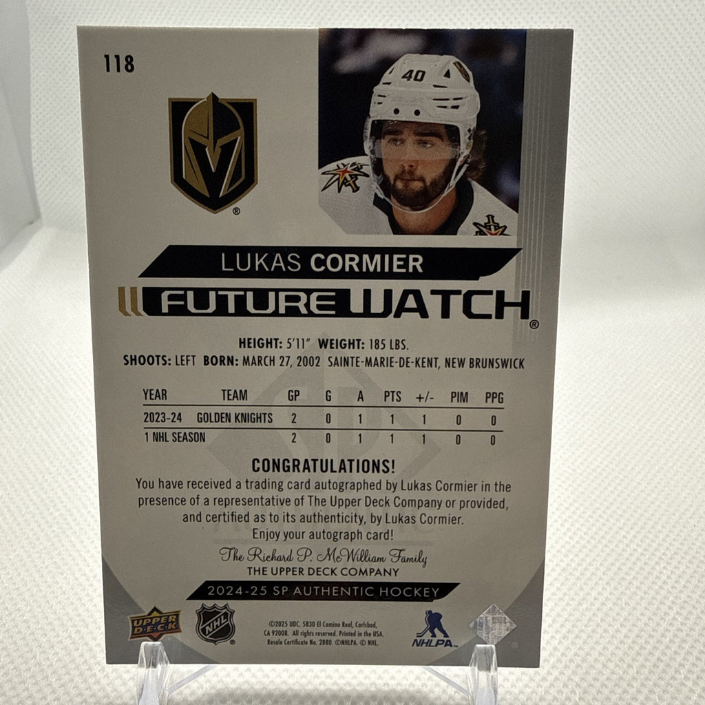 Lukas Cormier 2024-25 SP Authentic Future Watch Auto /999 Vegas Golden Knights