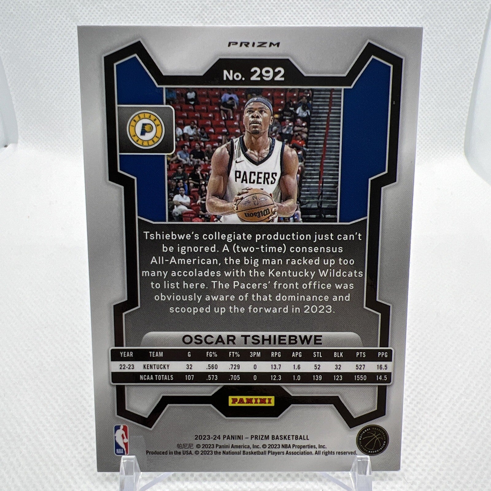 Oscar Tshiebwe 2023-24 Panini Prizm Green Ice Rookie RC Indiana Pacers
