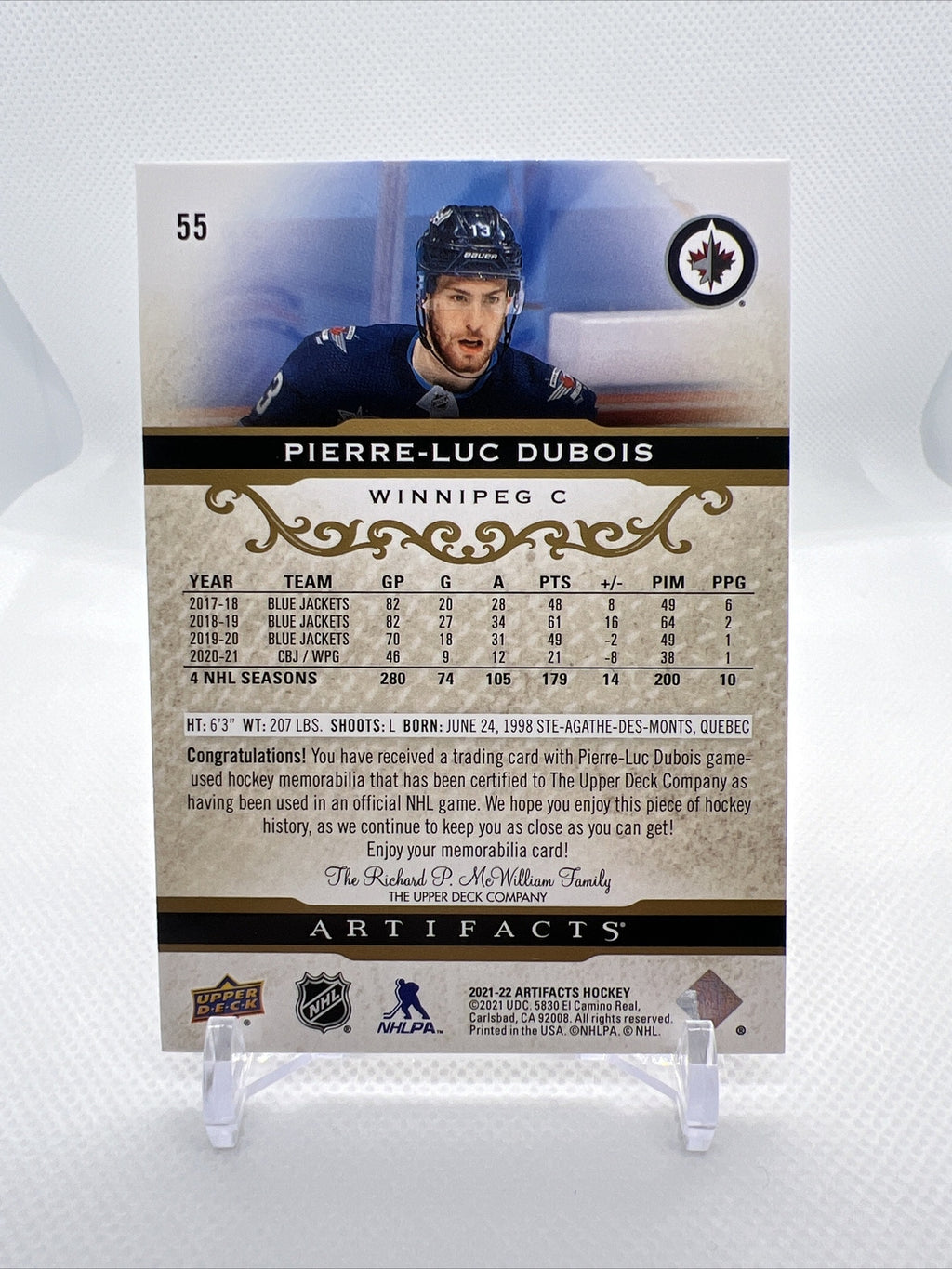 Pierre Luc Dubois Artifacts 21-22 Dual Patch Game Used Jersey /249 Winnipeg Jets