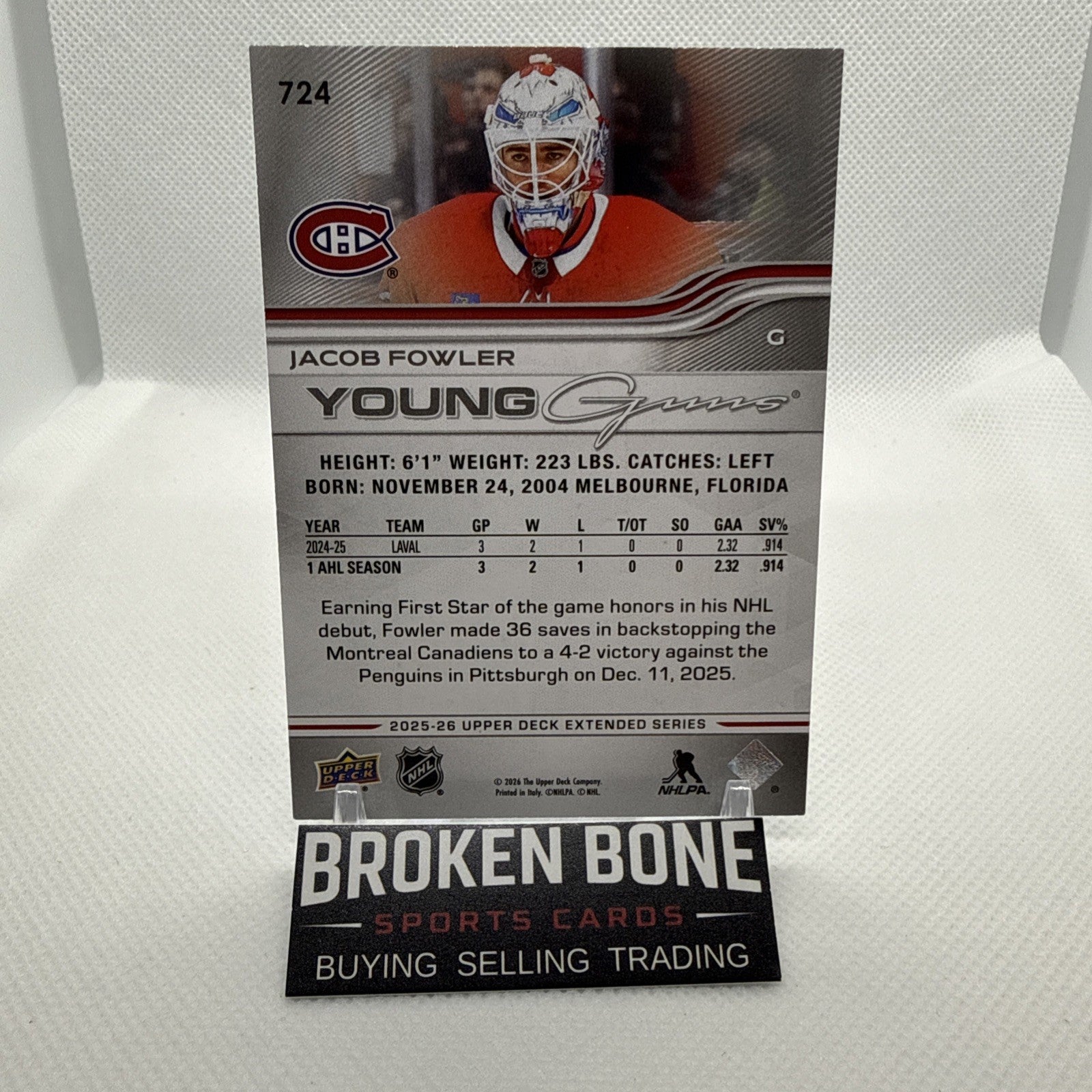 Jacob Fowler 2025-26 Upper Deck Young Guns Deluxe /250 Rookie Montral Canadiens
