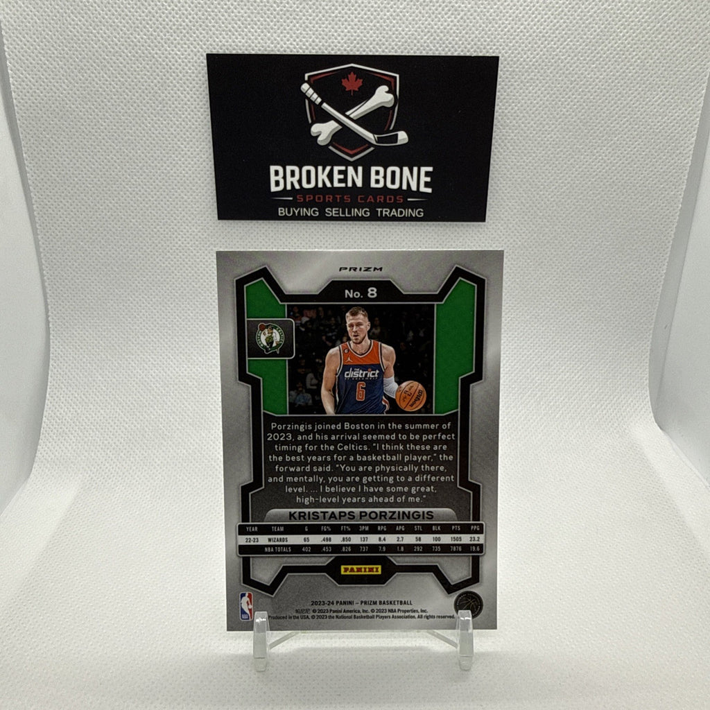 Kristaps Porzingis 2023-24 Panini Prizm Green Cracked Ice SSP #8 Celtics