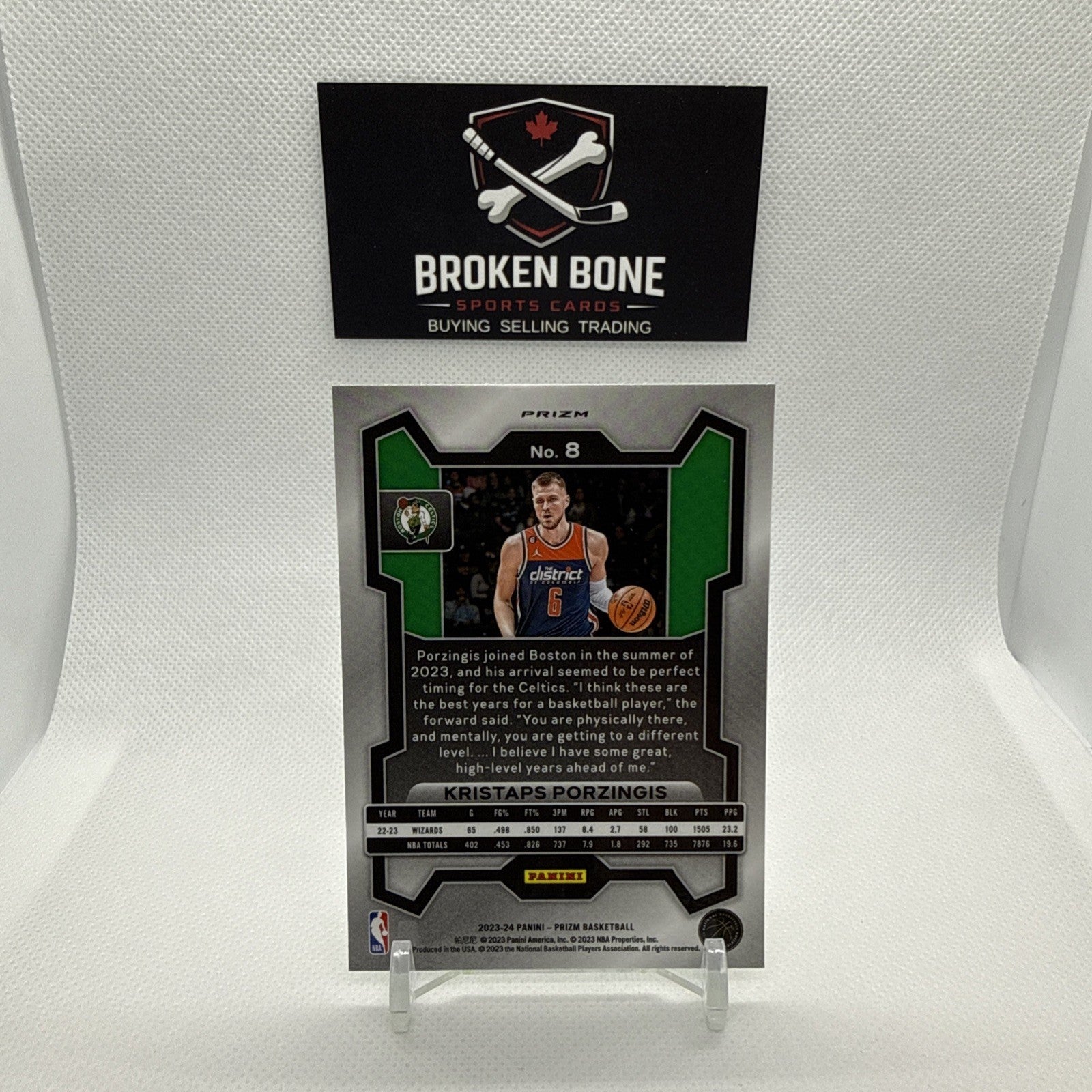 Kristaps Porzingis 2023-24 Panini Prizm Green Cracked Ice SSP #8 Celtics