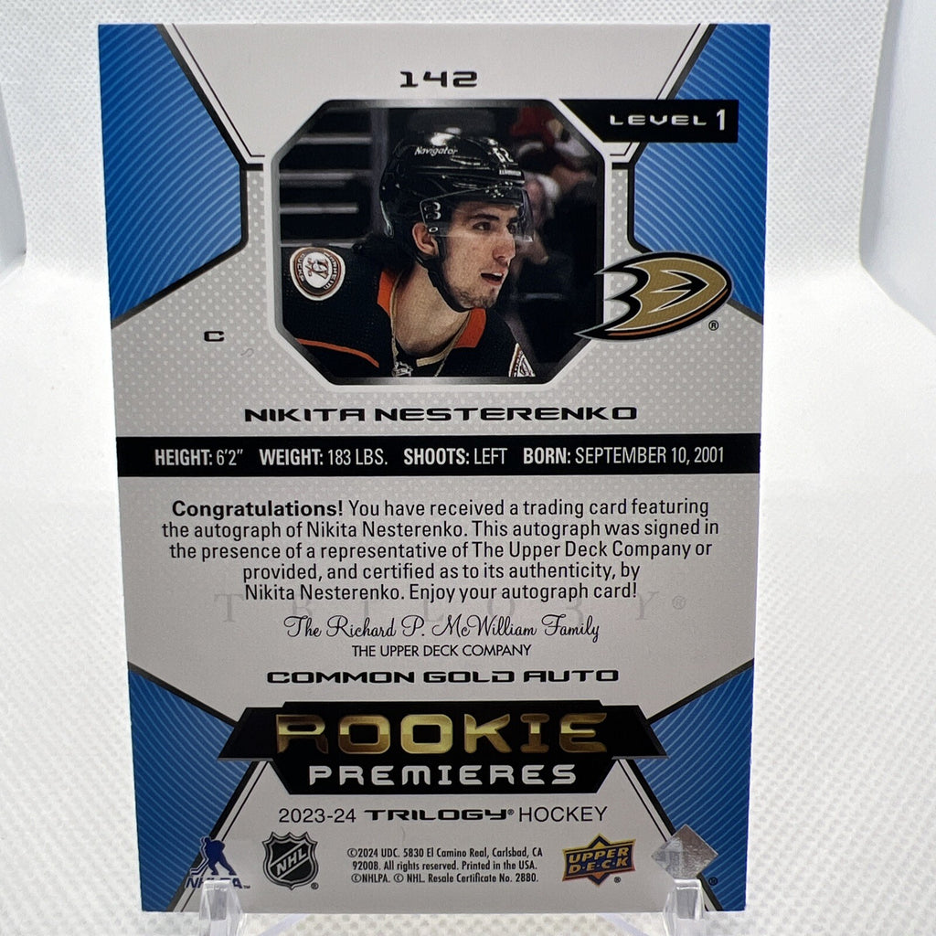 Nikita Nesterenko 23-24 Trilogy Rookie Premieres Auto Level 1 /349 Anaheim Ducks