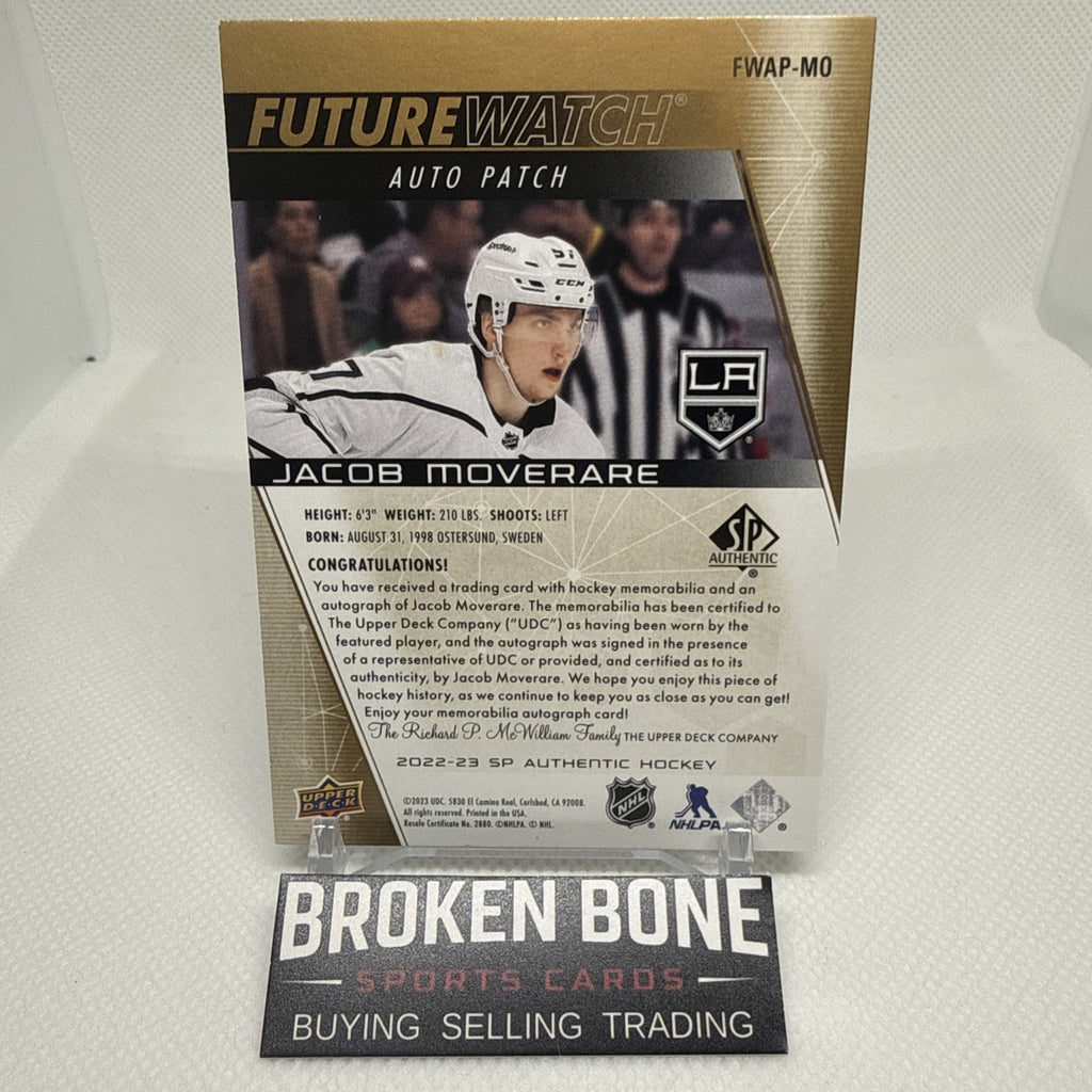 Jacob Moverare 2022-23 SP Authentic Future Watch Patch Auto /100 LA Kings