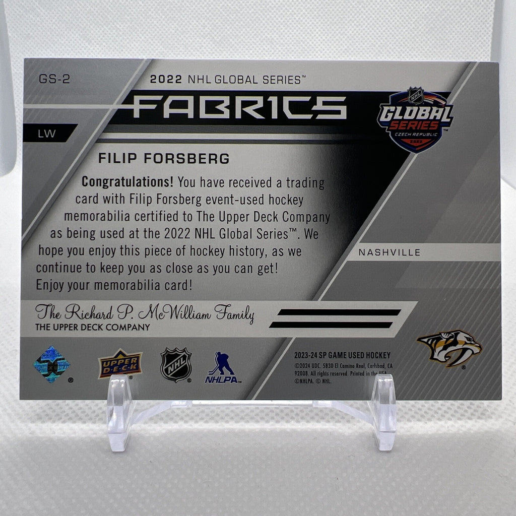 Filip Forsberg 2023-24 SP Game Used Fabrics Patch Global Series Predators
