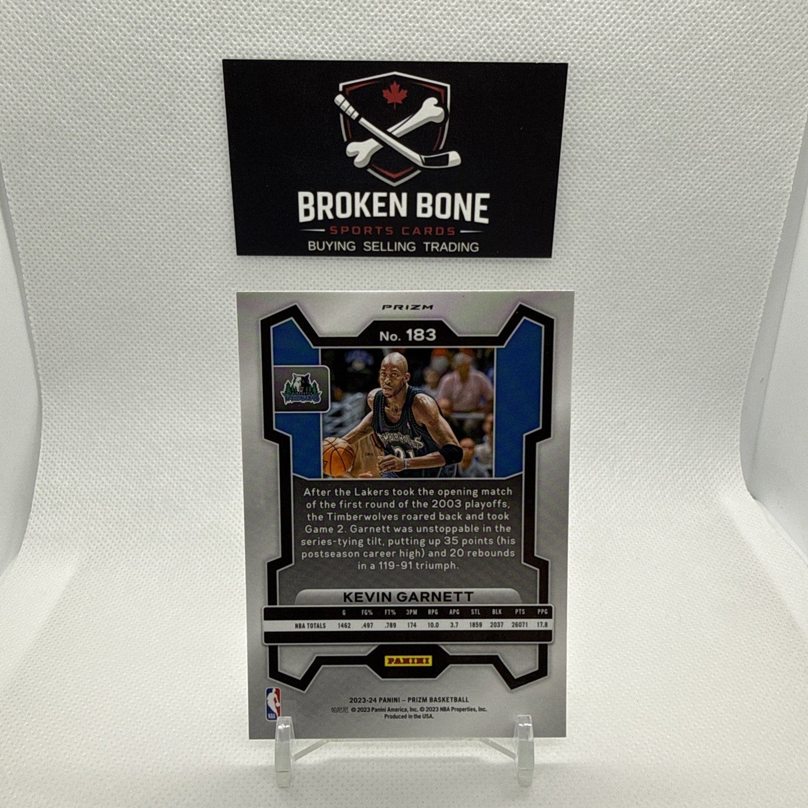 Kevin Garnett 2023-24 Panini Prizm Green Cracked Ice SSP #183 Timberwolves