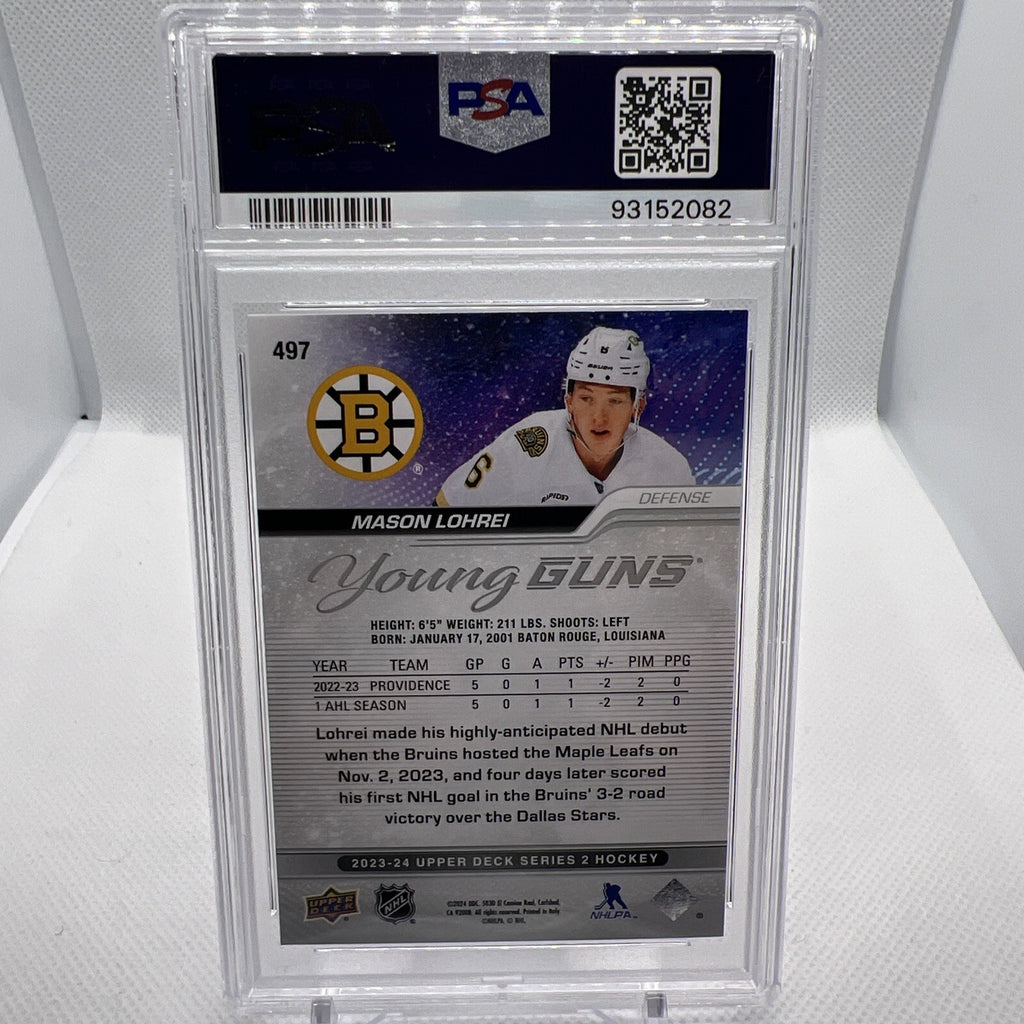 Mason Lohrei 2023-24 Upper Deck Young Guns PSA 9 Boston Bruins RC