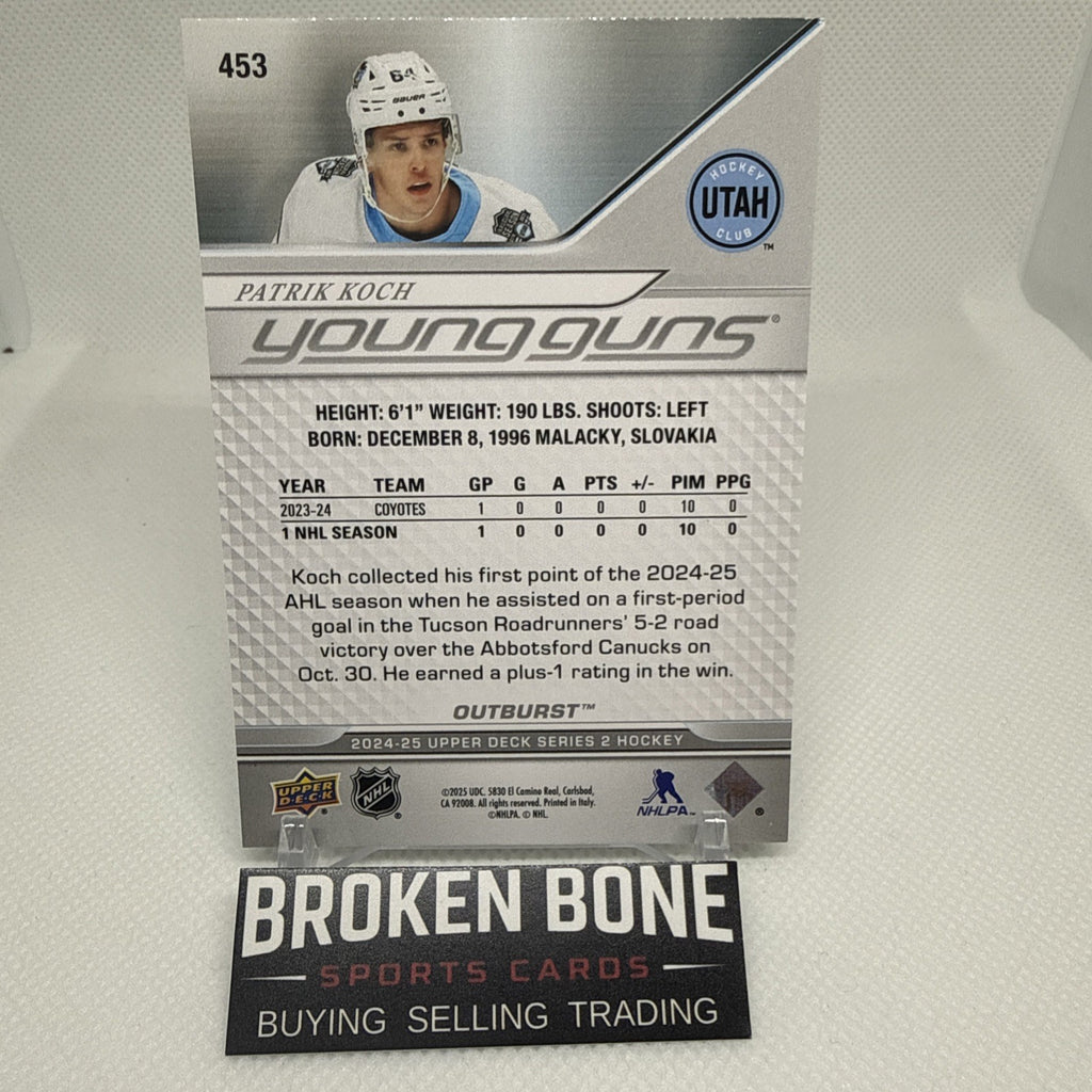 Patrik Koch 2024-25 Upper Deck Outburst Silver Young Guns Utah Mammoth RC