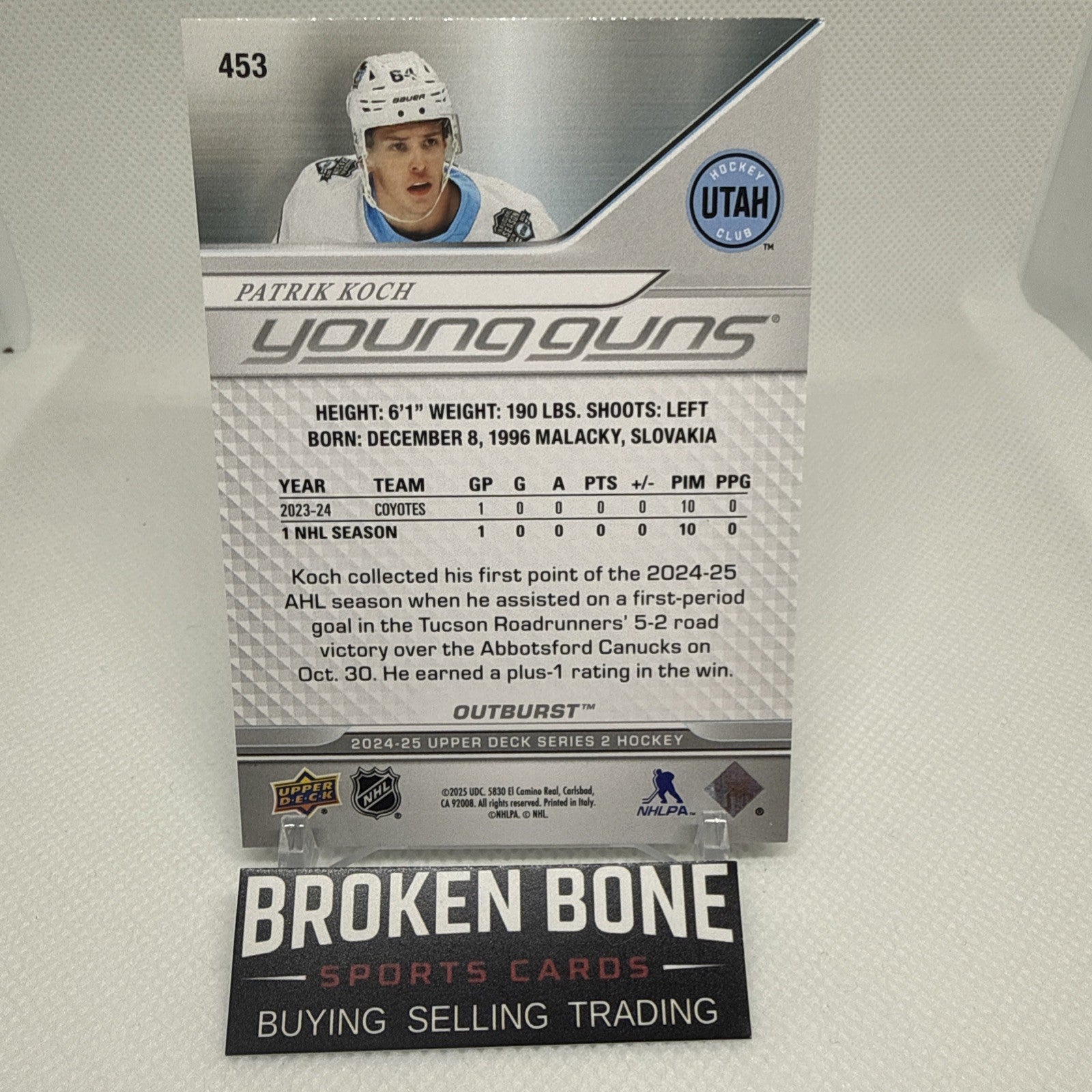 Patrik Koch 2024-25 Upper Deck Outburst Silver Young Guns Utah Mammoth RC