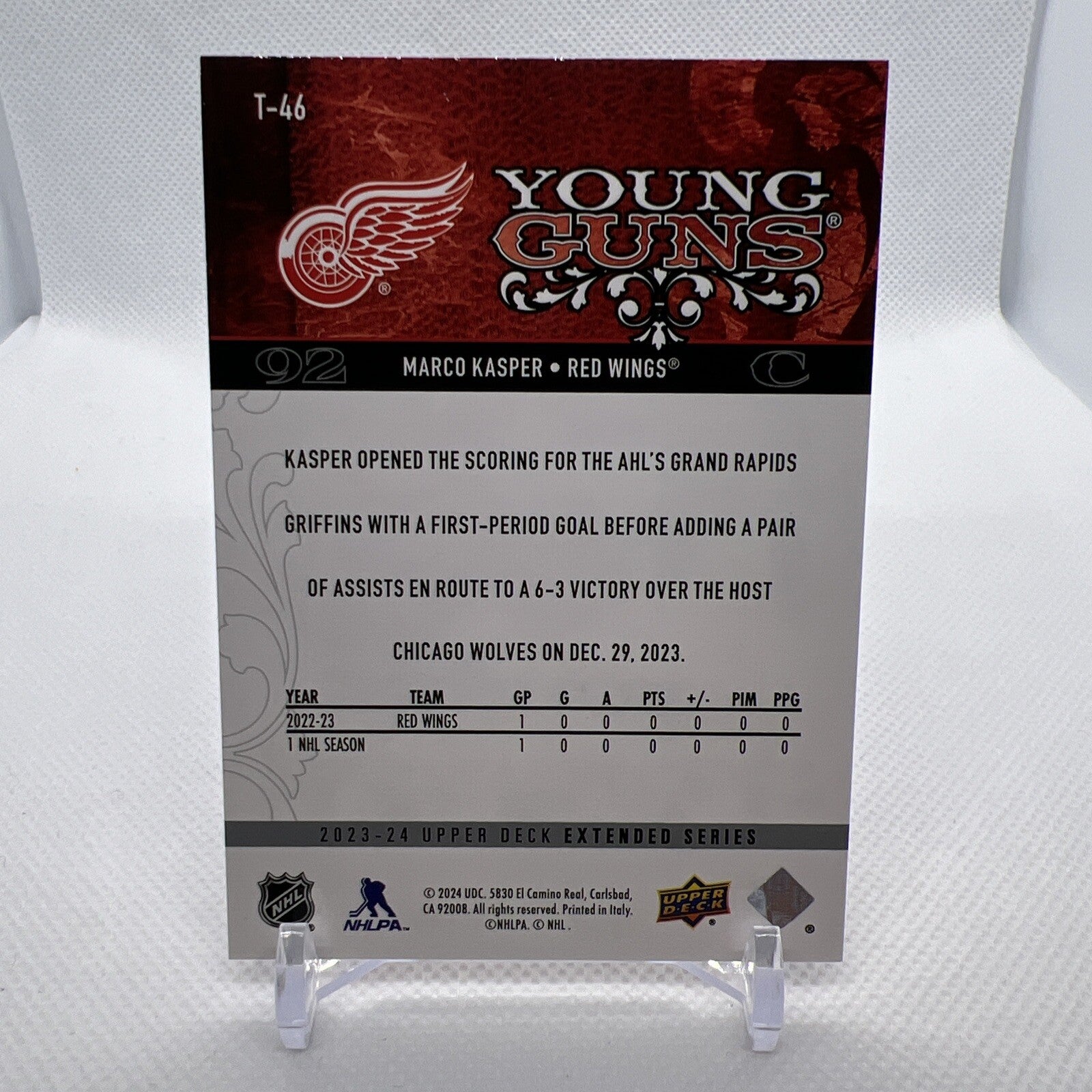 Marco Kasper 2023-24 Upper Deck Retro Young Guns Detroit RedWings RC