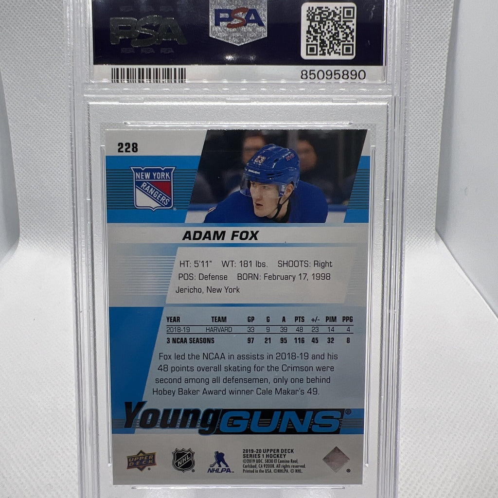 Adam Fox 2019-20 Upper Deck Young Guns #228 New York Rangers Rookie PSA 10 RC