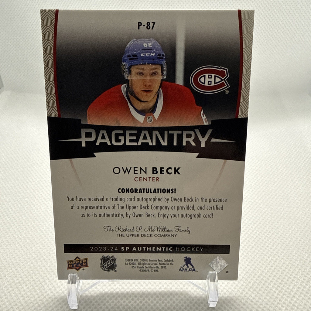 Owen Beck 2023-24 SP Authentic Pageantry Rookie Auto Montreal Canadiens