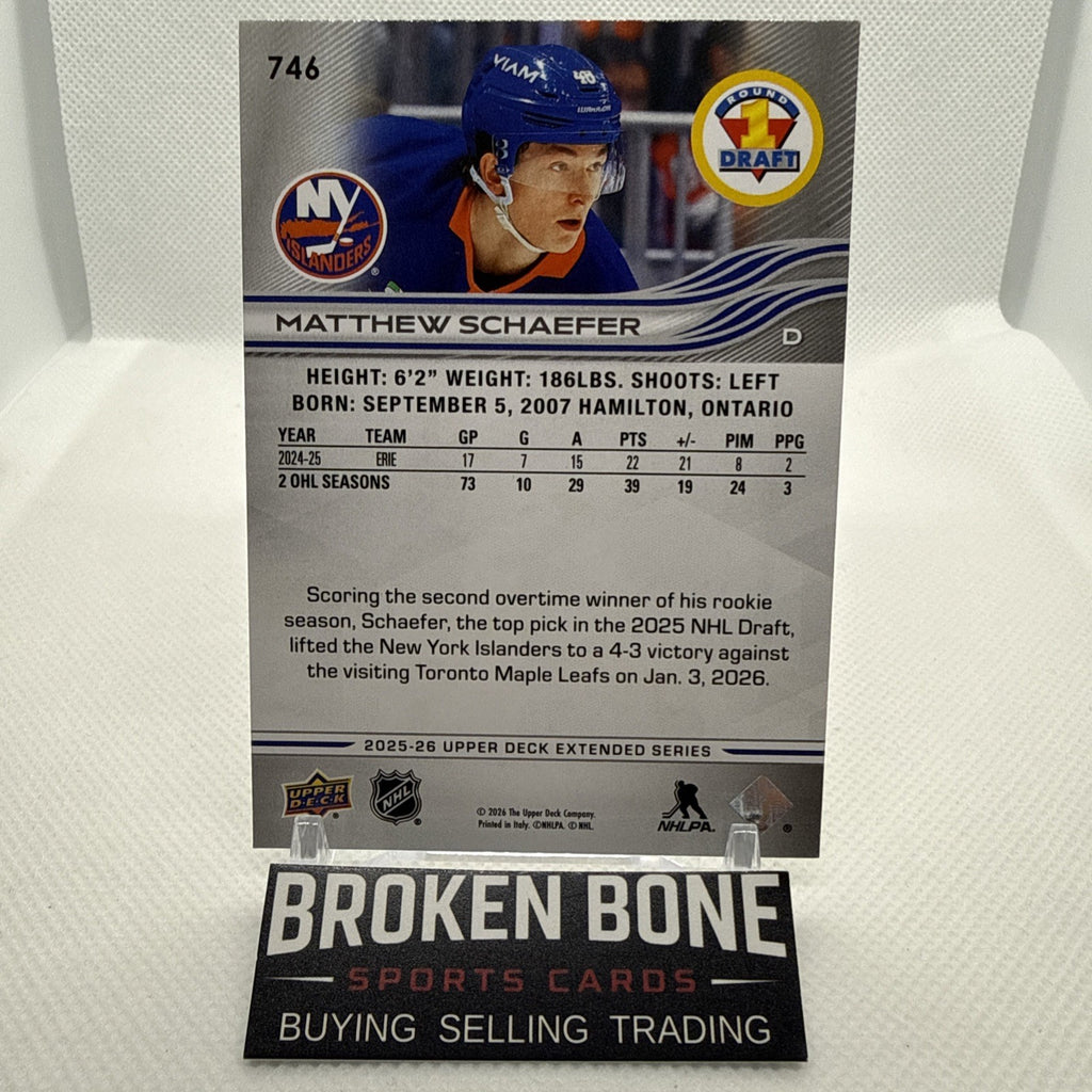 Matthew Schaefer 2025-26 Upper Deck 1st Round Draft Rookie New York Islanders