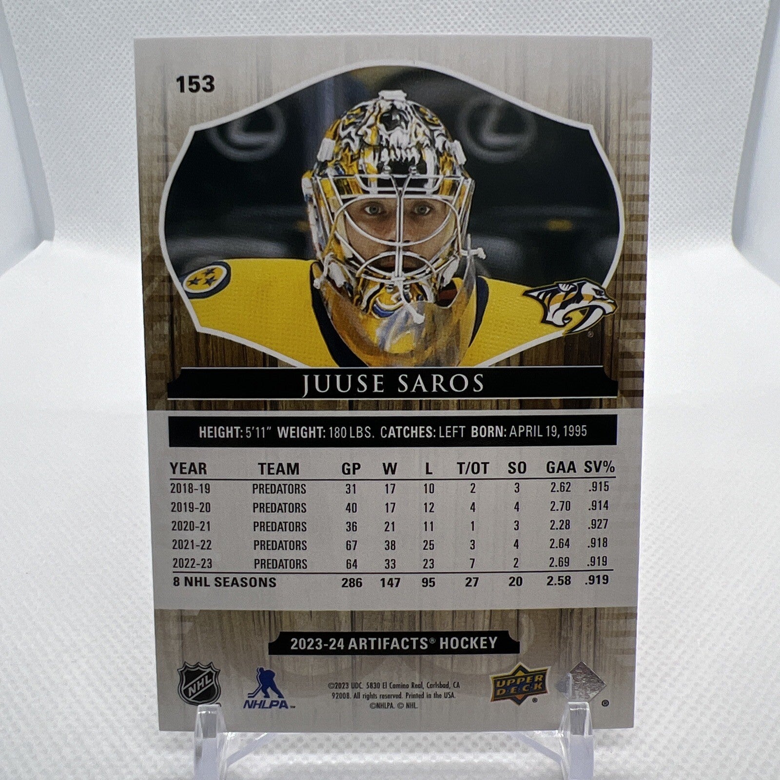 Juuse Saros Artifacts 2023-24 UD Artifacts Wood Variant Nashville Predators #153