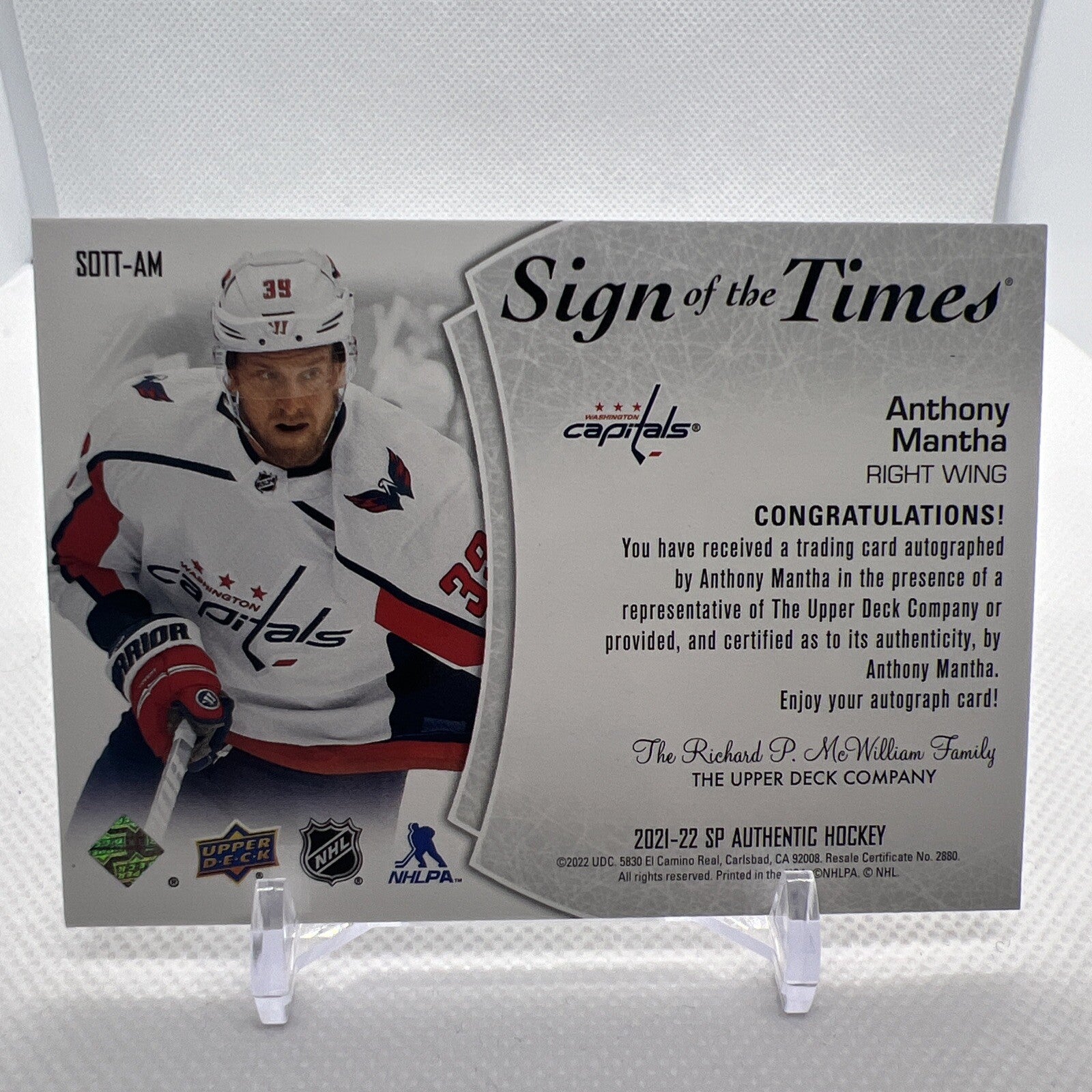 Anthony Mantha 2021-22 SP Authentic Sign of the Times Washington Capitals
