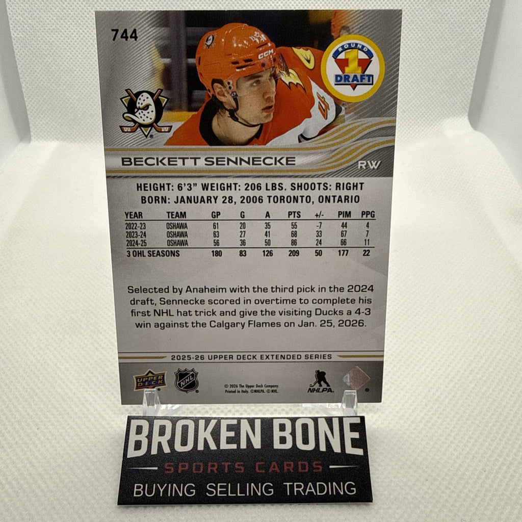 Beckett Sennecke 2025-26 Upper Deck 1st Round Draft Rookie Anaheim Ducks