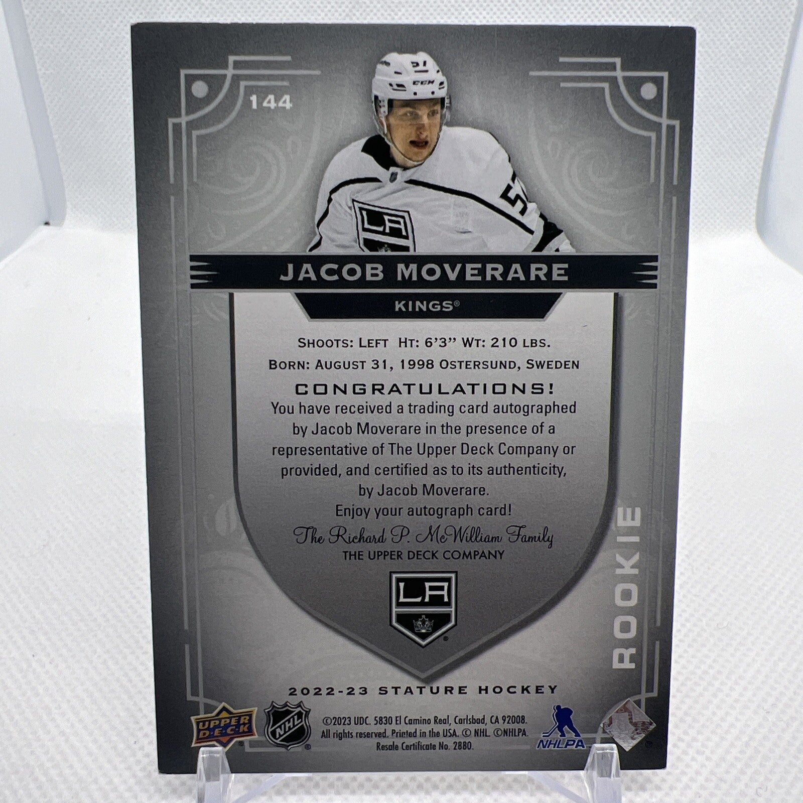 Jacob Moverare 2022-23 Stature Rookie Auto /199 Los Angeles Kings