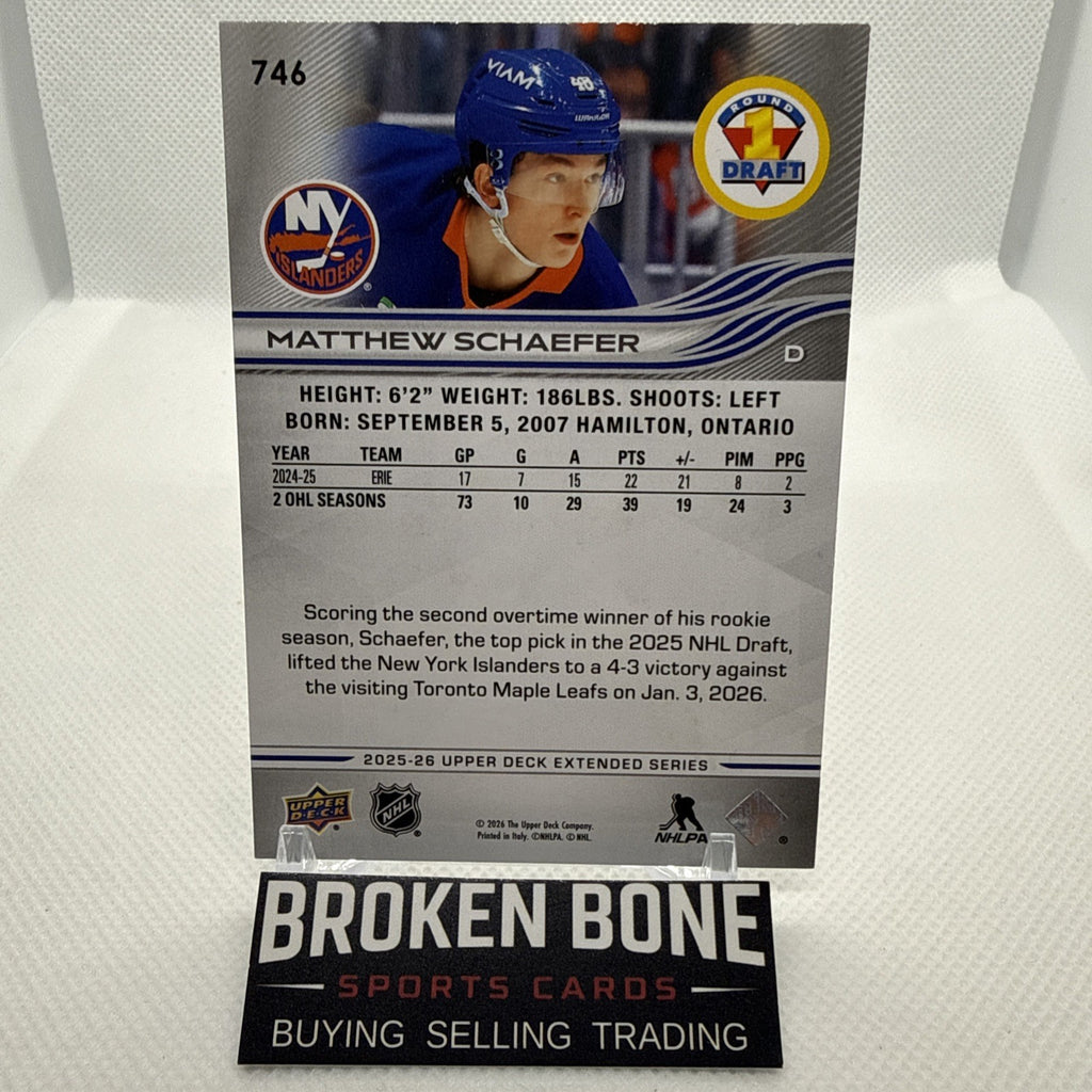 Matthew Schaefer 2025-26 Upper Deck 1st Round Draft Rookie New York Islanders
