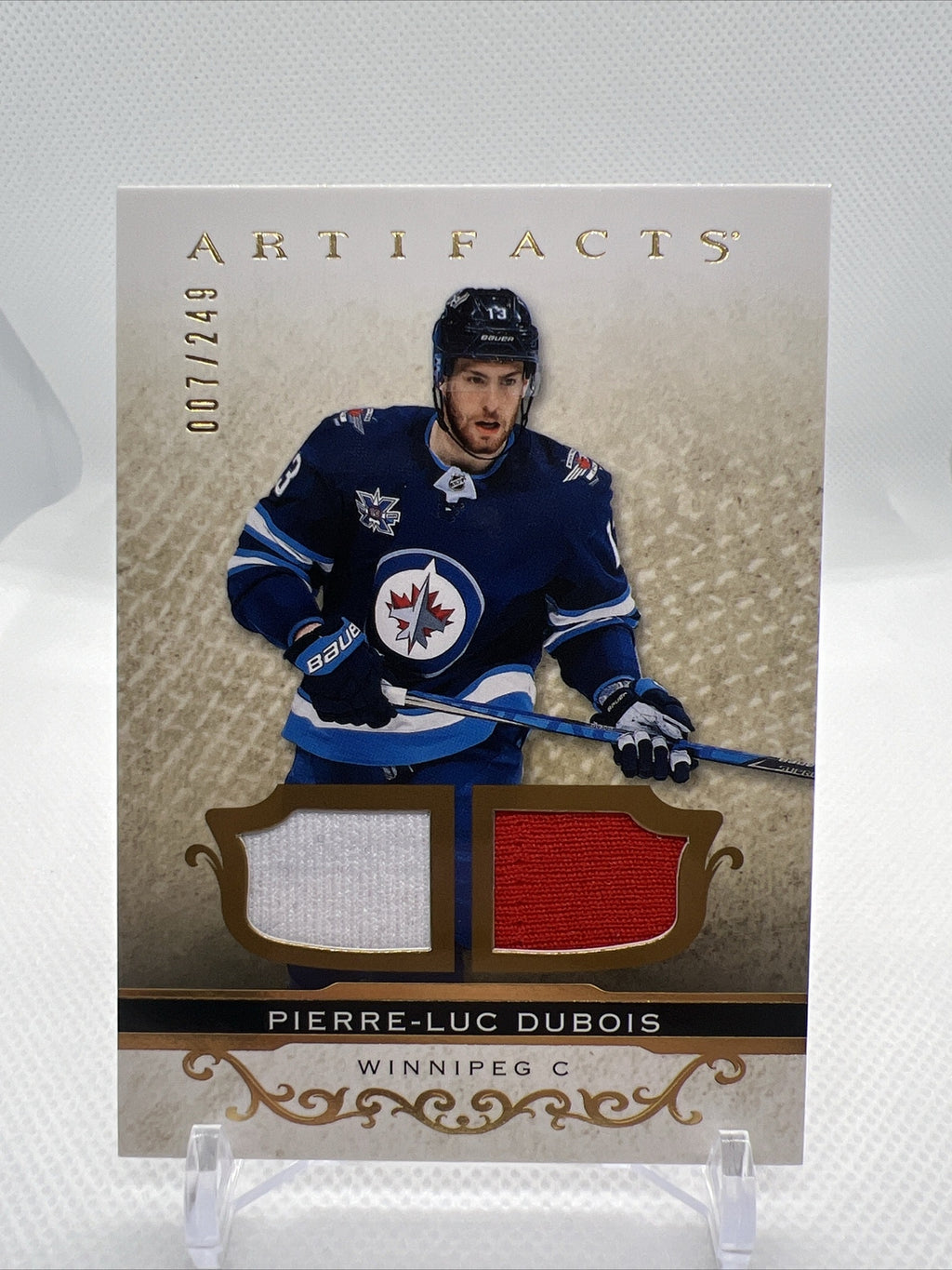 Pierre Luc Dubois Artifacts 21-22 Dual Patch Game Used Jersey /249 Winnipeg Jets